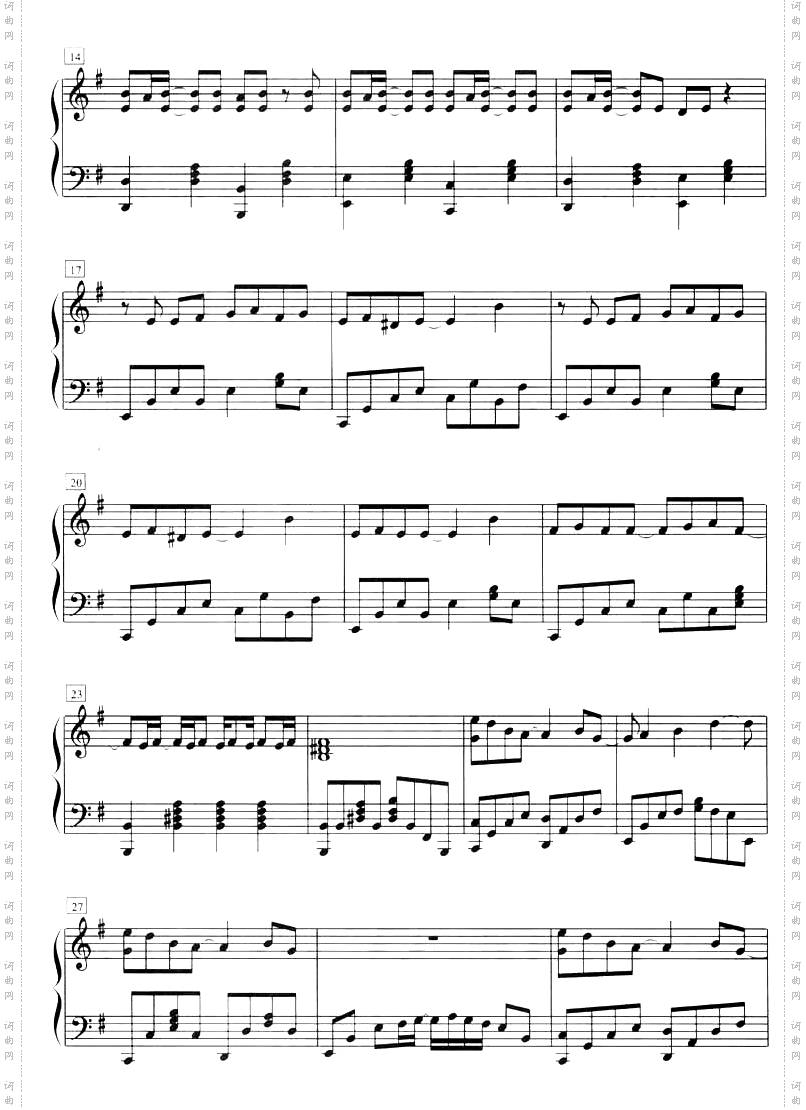 反方向的钟钢琴五线谱[不同版本]