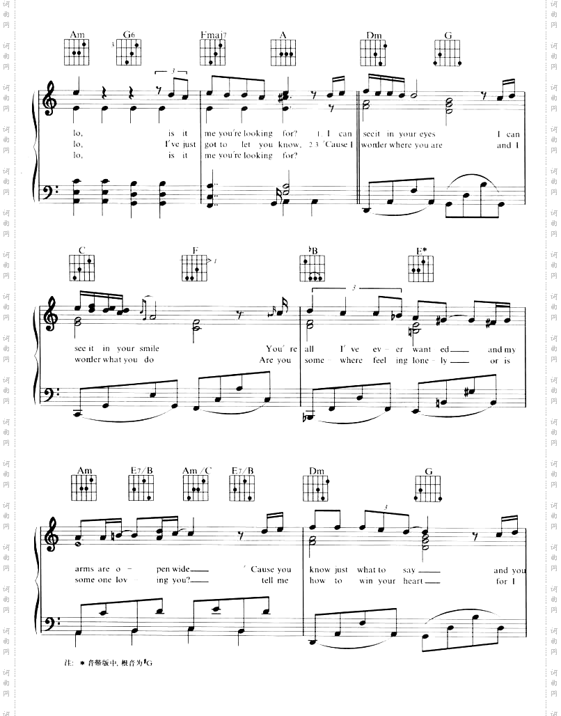 Hello线谱带吉他和弦