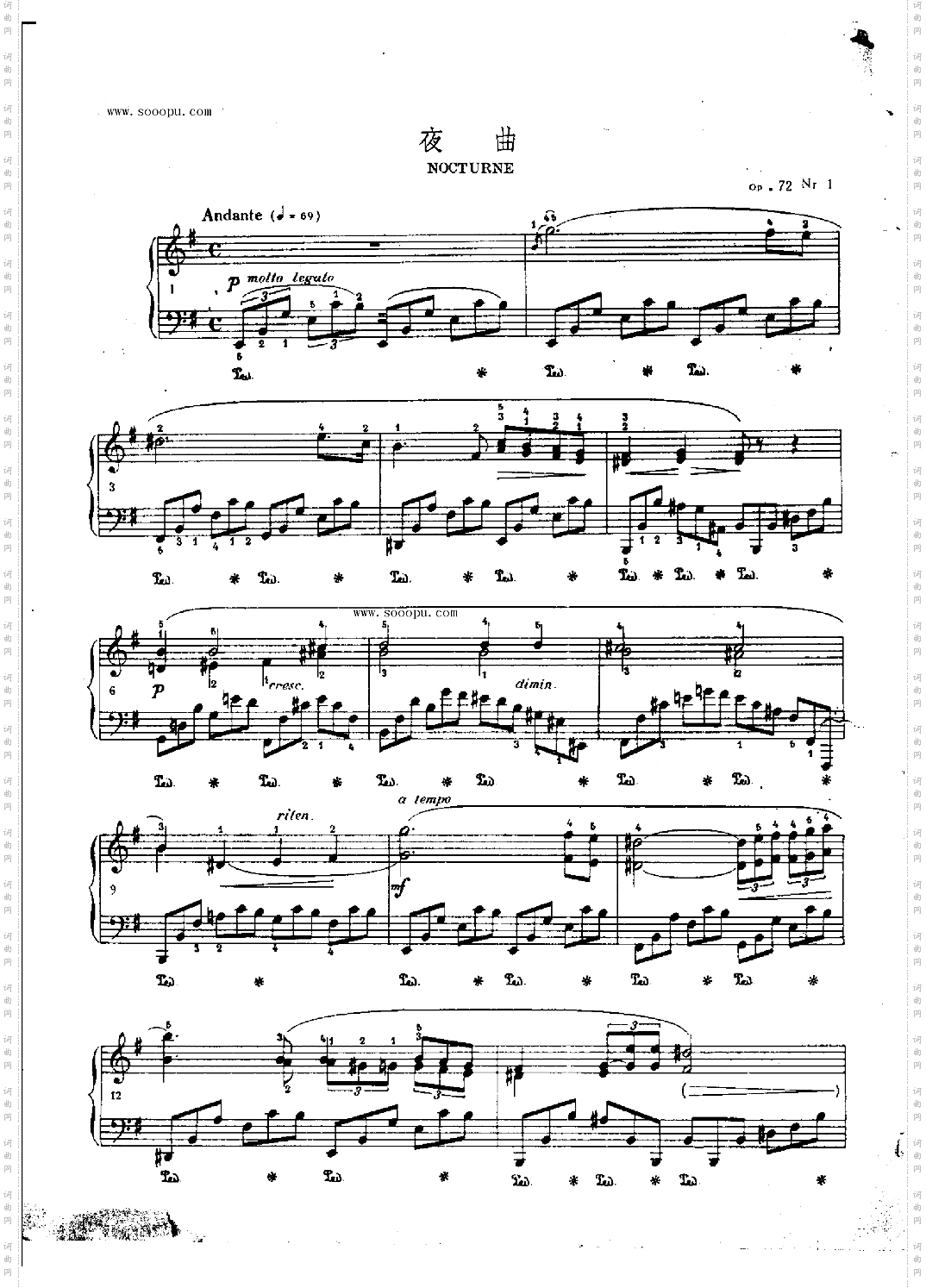 夜曲OP.72Nr1键盘类钢琴