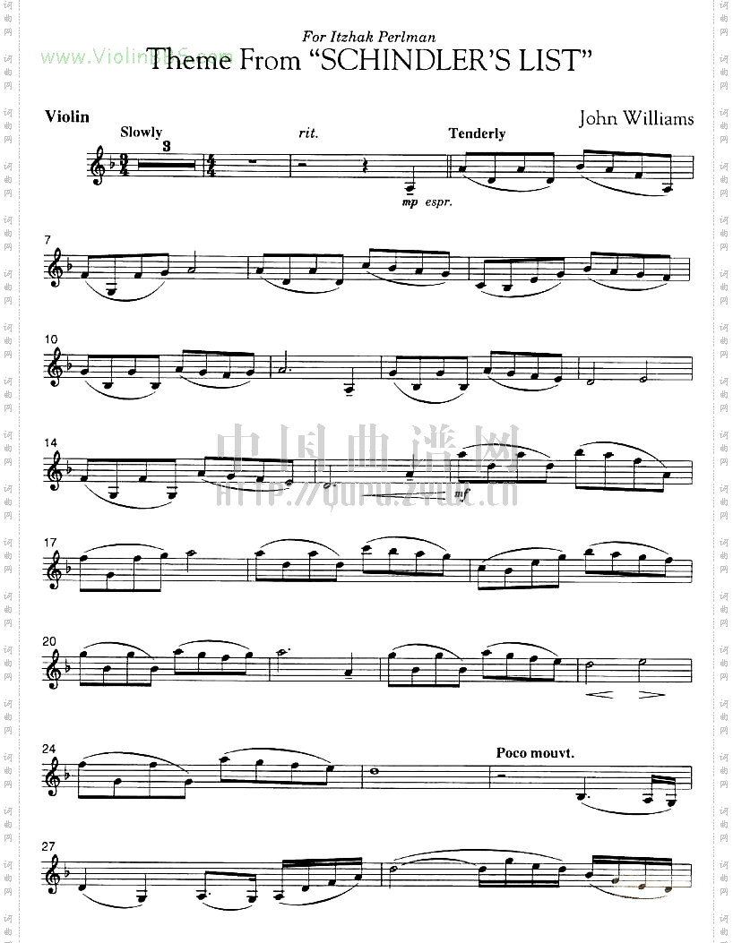 辛德勒名单约翰·威廉姆斯主题曲+钢琴伴奏谱