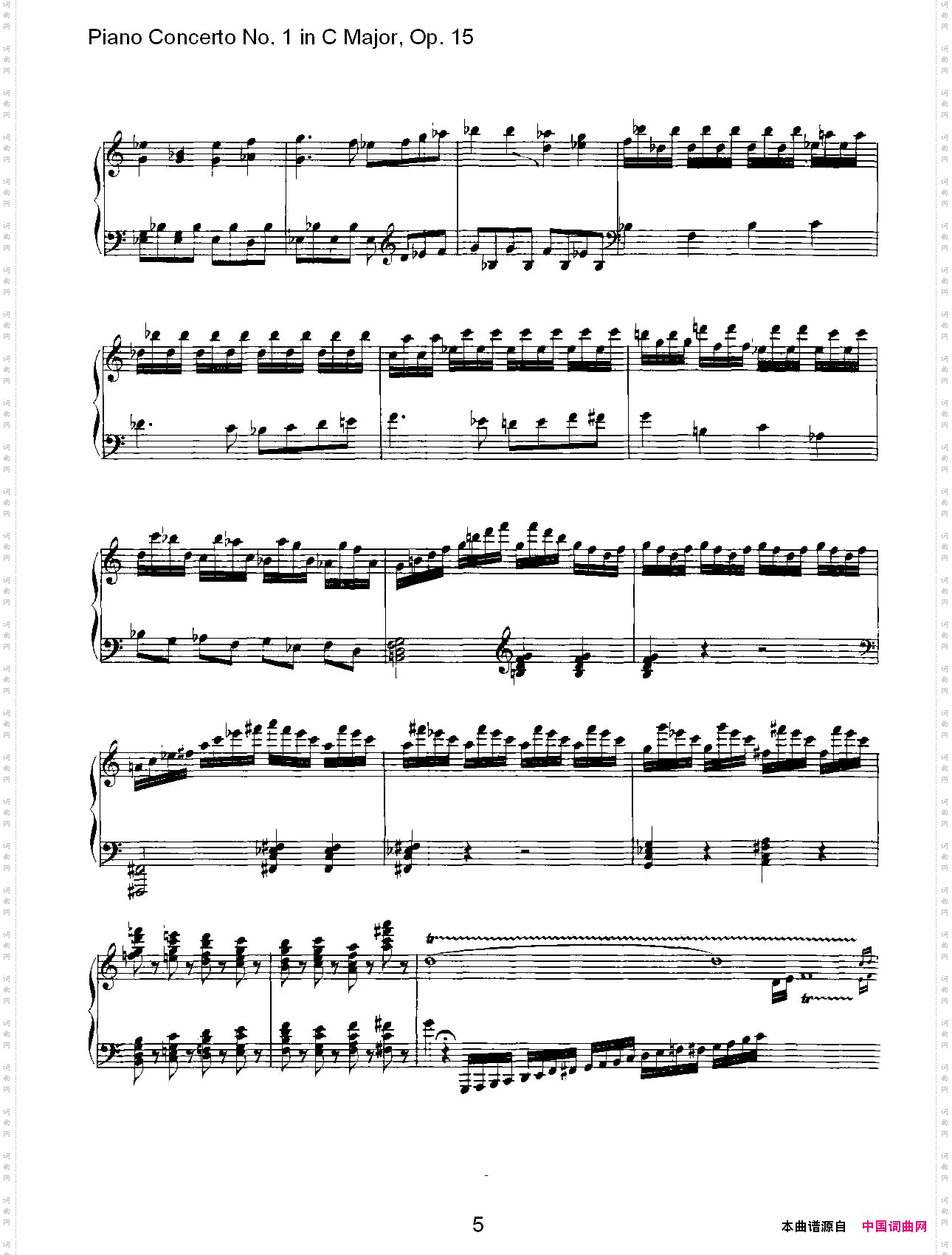 C大调钢琴第一协奏曲Op.15华彩乐段