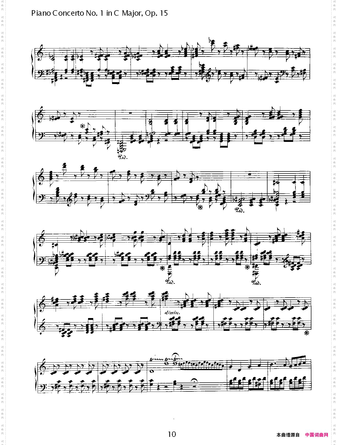 C大调钢琴第一协奏曲Op.15华彩乐段