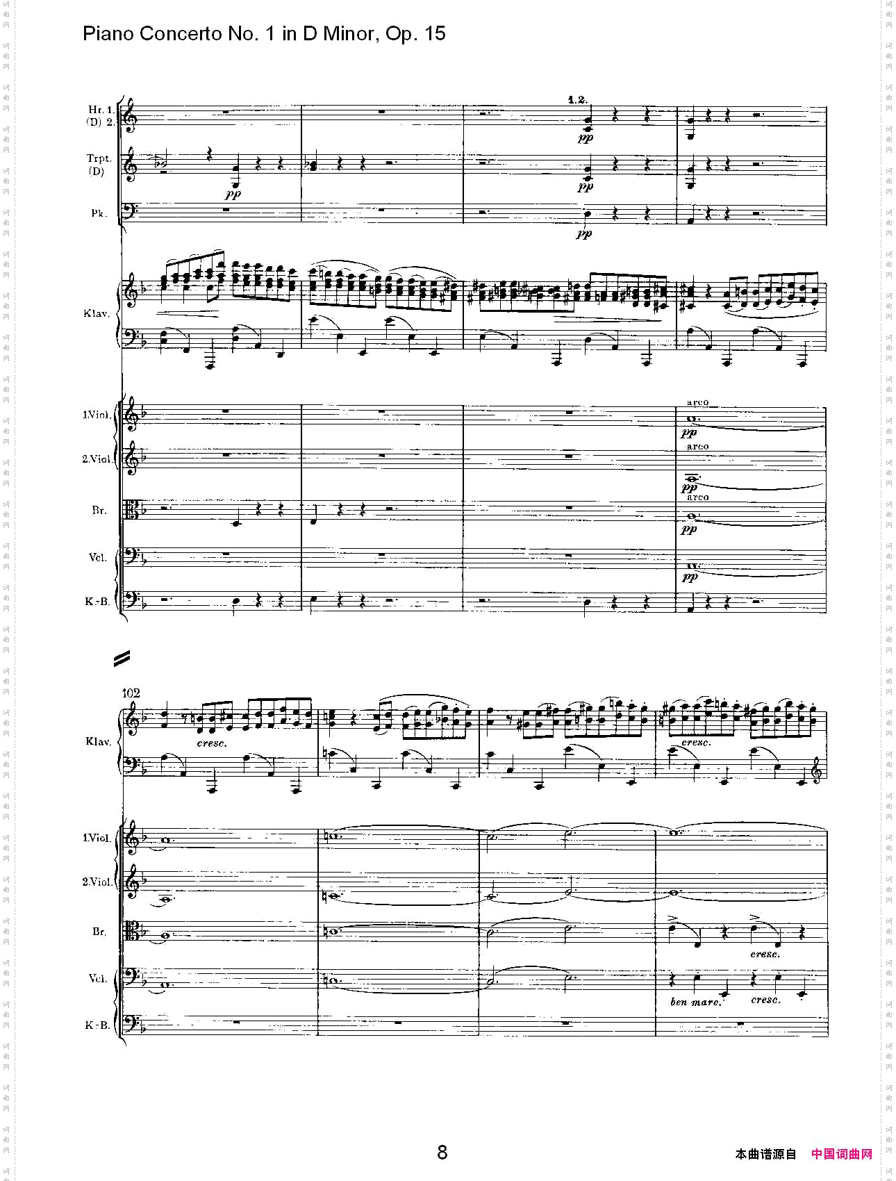 D小调钢琴第一协奏曲,Op.15第一乐章一
