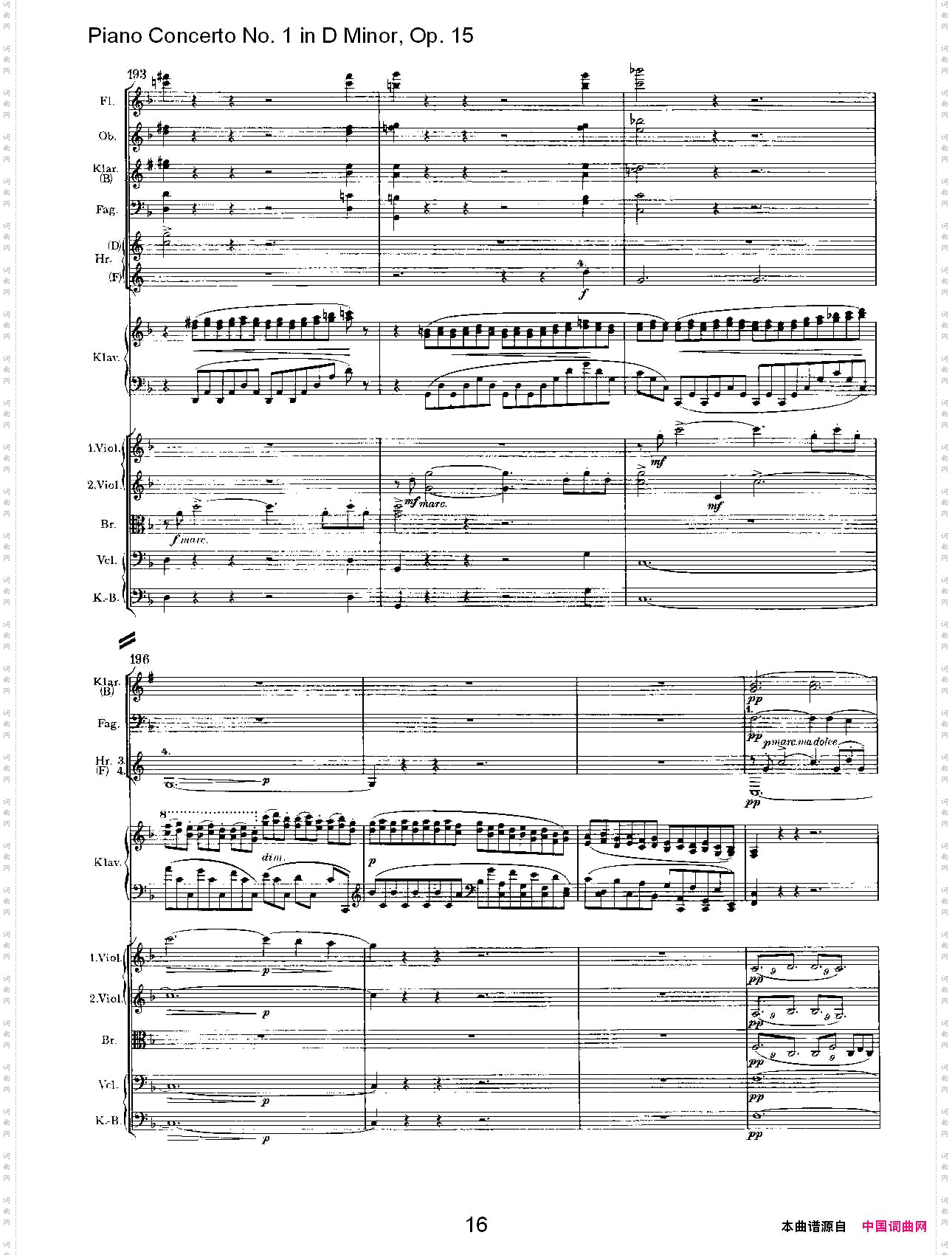 D小调钢琴第一协奏曲,Op.15第一乐章一