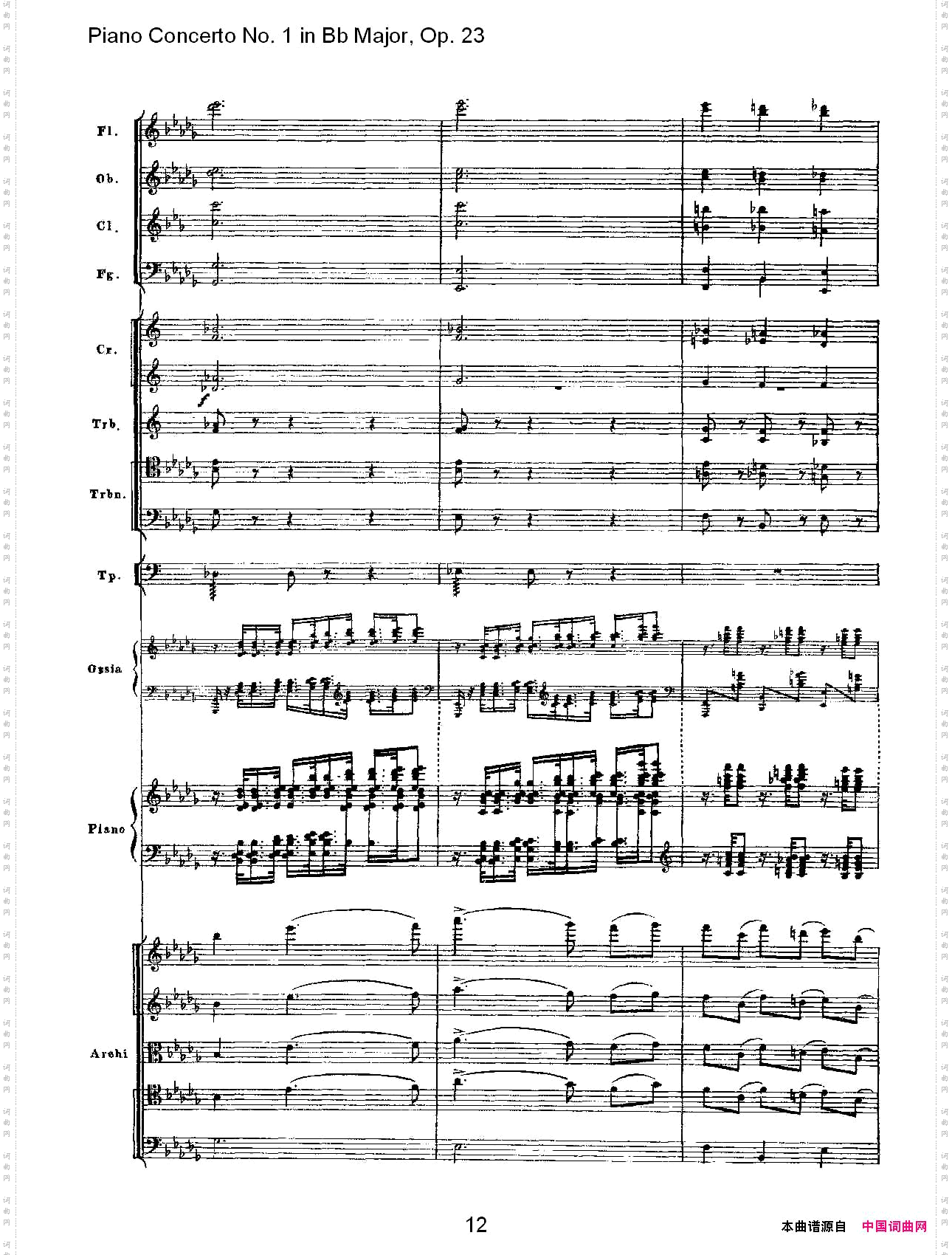 Bb大调第一钢琴协奏曲,Op.23第一乐章第一部一