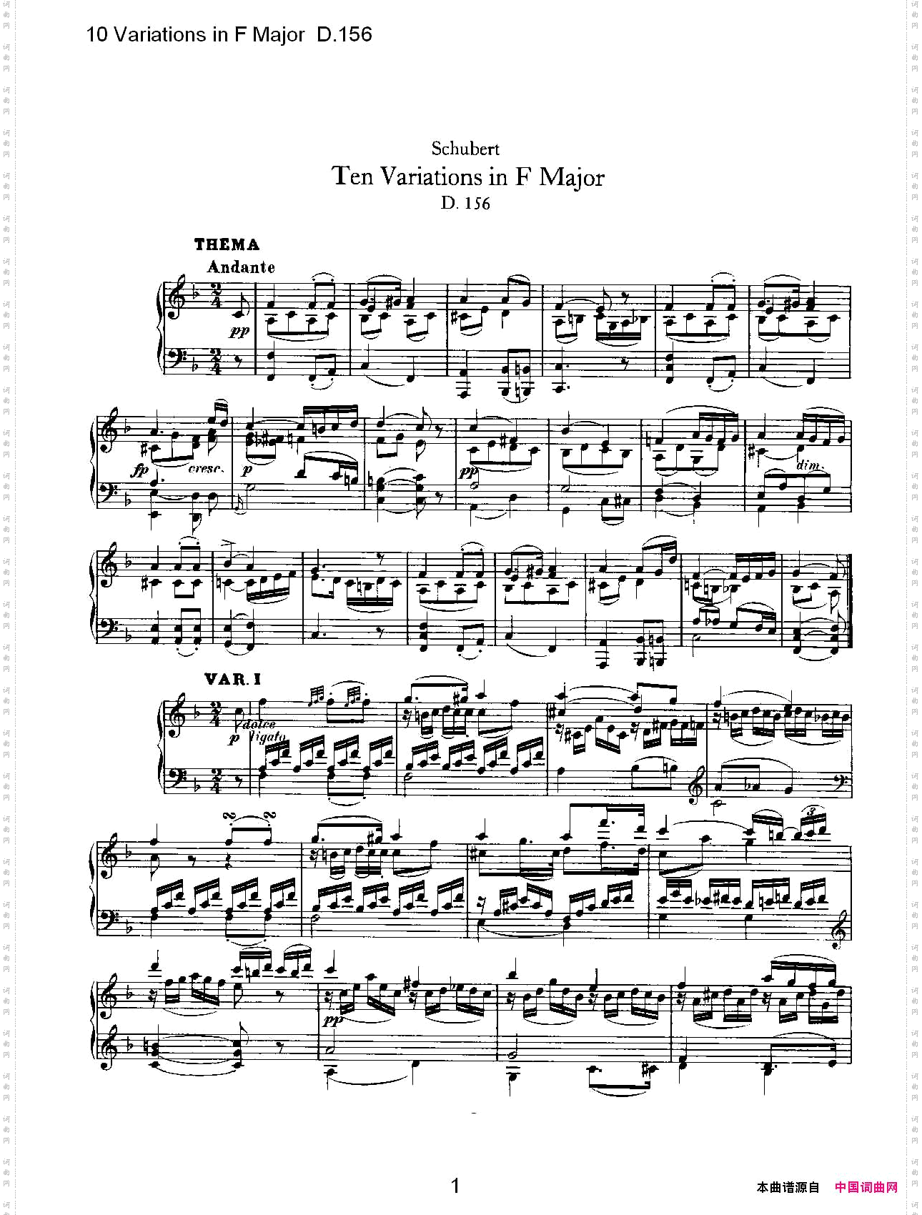 10VariationsinFMajorD.156F大调10变奏曲D.156