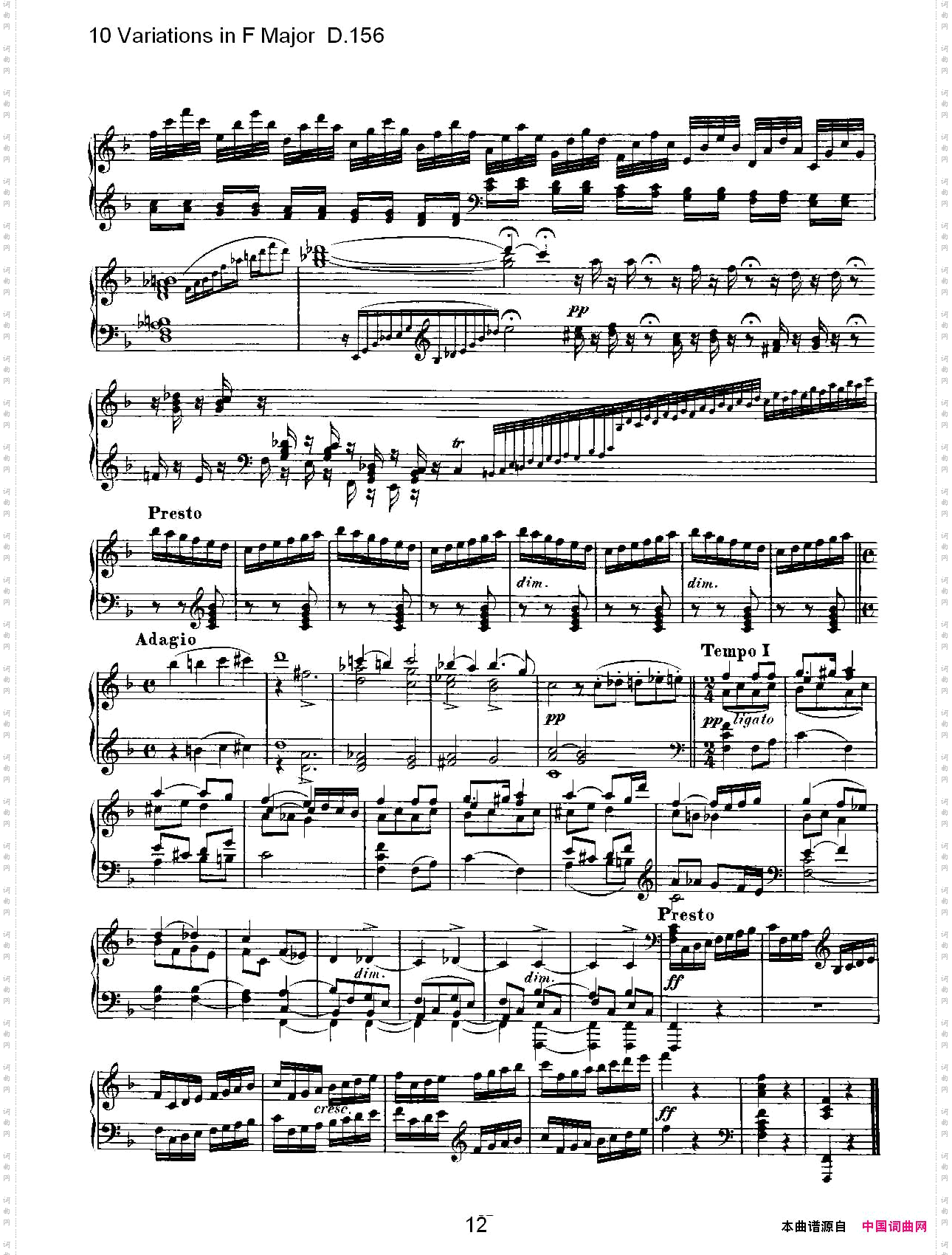 10VariationsinFMajorD.156F大调10变奏曲D.156