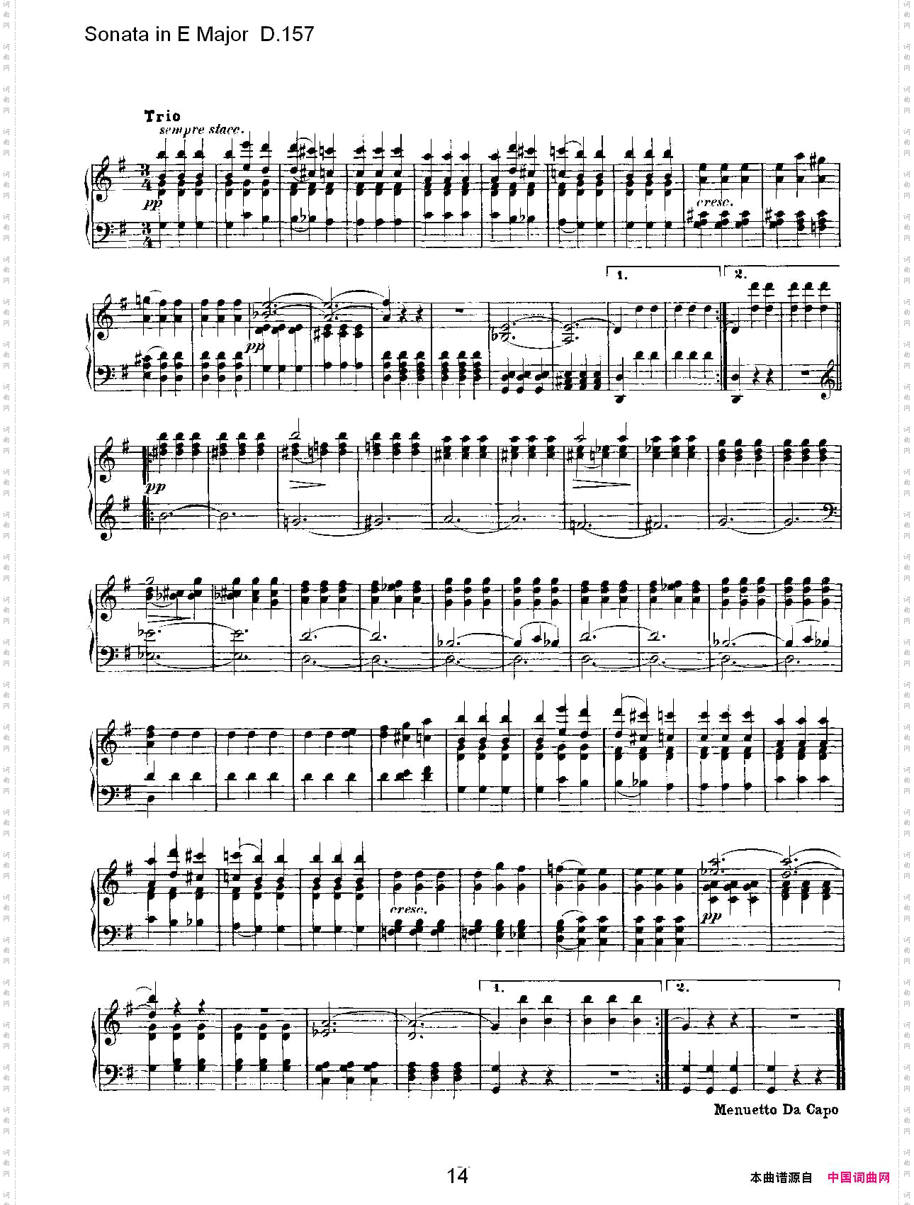 SonatainEMajorD.157E大调奏鸣曲D.157