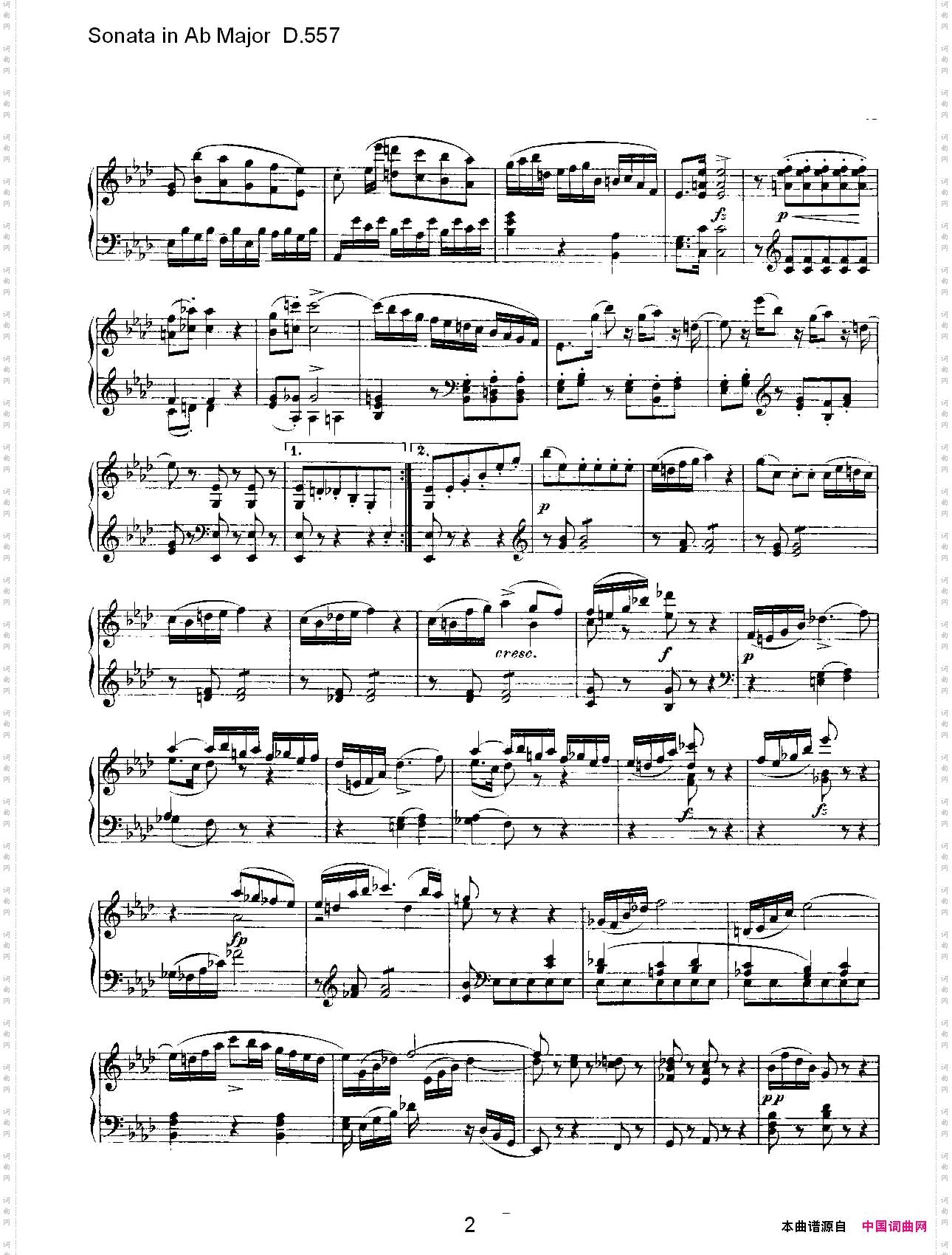 SonatainAbMajorD.557Ab大调奏鸣曲D.557