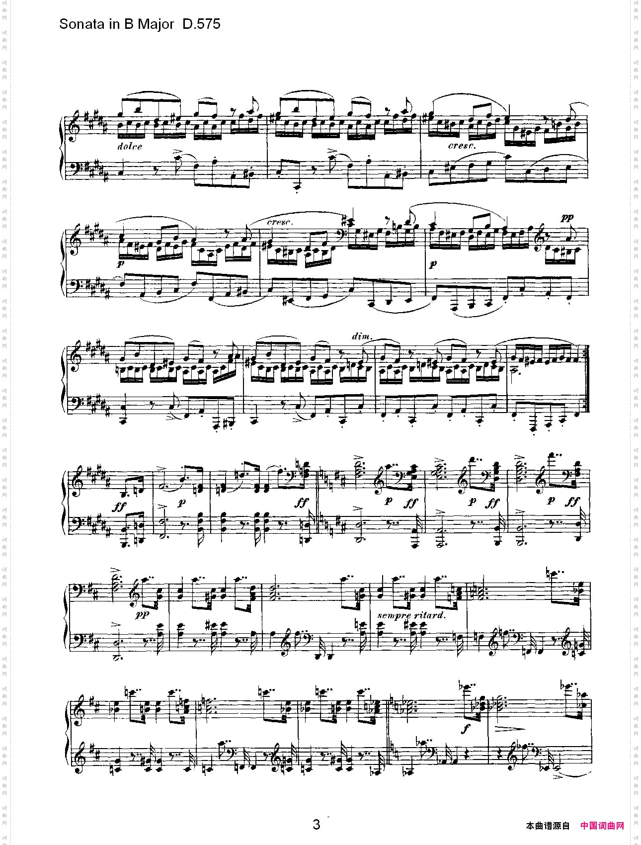 SonatainBMajorD.575B大调奏鸣曲D.575