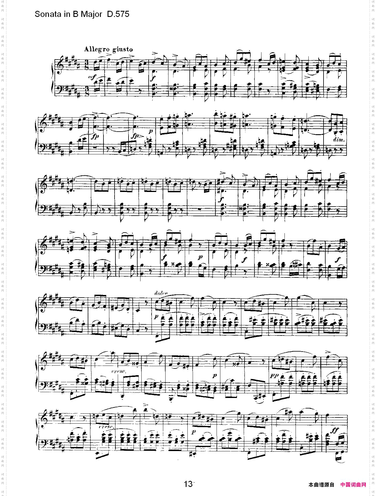 SonatainBMajorD.575B大调奏鸣曲D.575