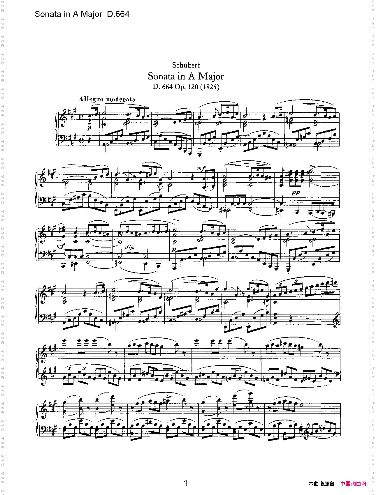 SonatainAMajorD.664A大调奏鸣曲D.664