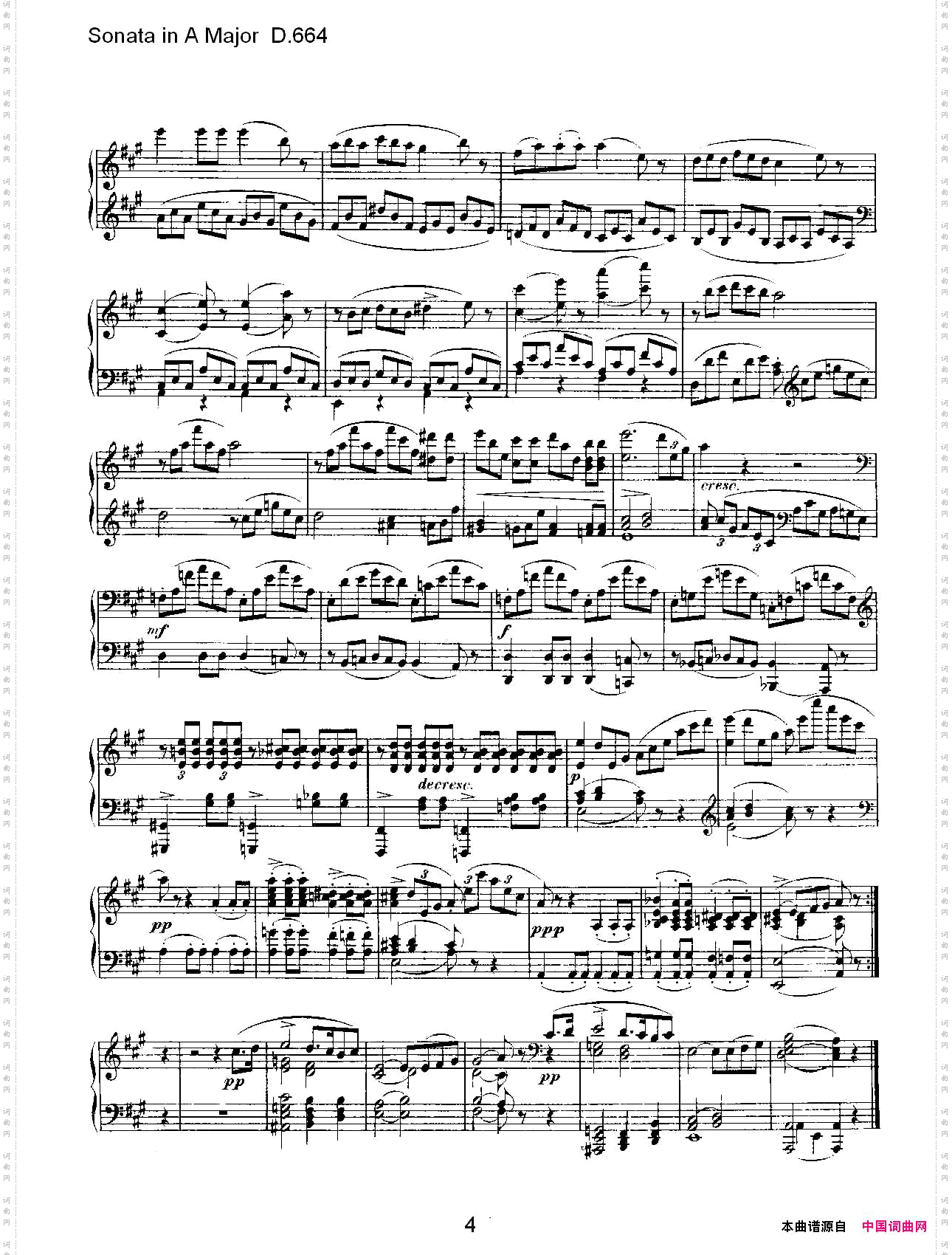 SonatainAMajorD.664A大调奏鸣曲D.664