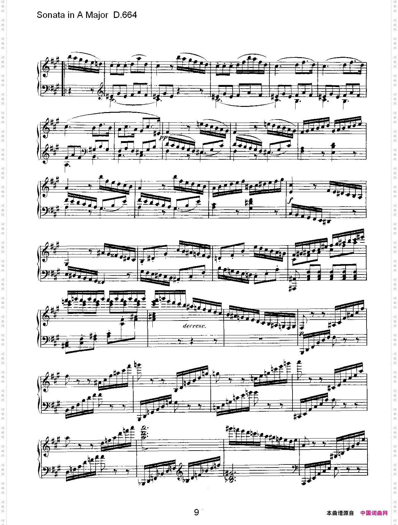 SonatainAMajorD.664A大调奏鸣曲D.664