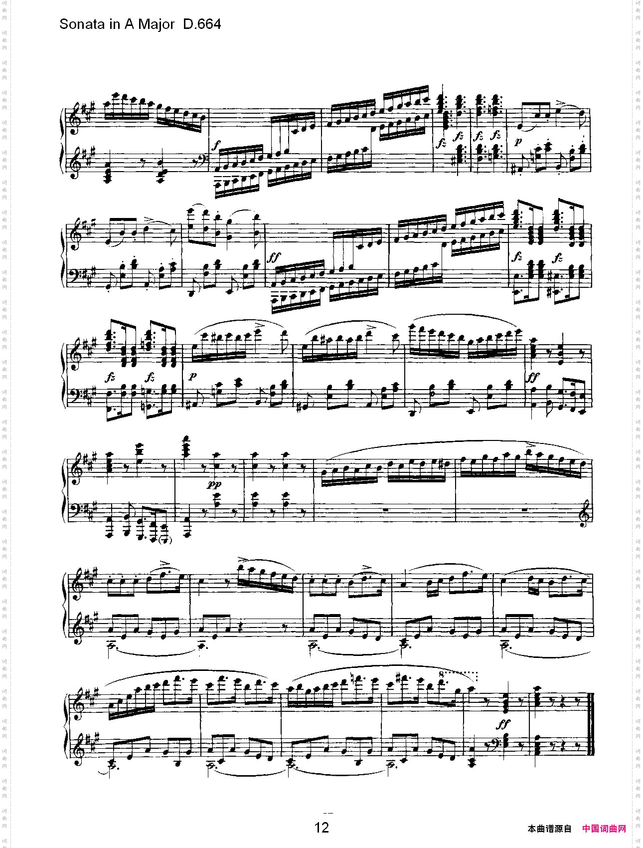 SonatainAMajorD.664A大调奏鸣曲D.664