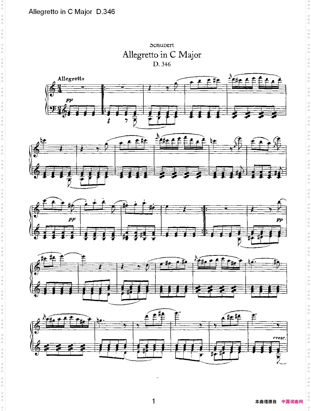 AllegrettoinCMajorD.346C大调快板D.346
