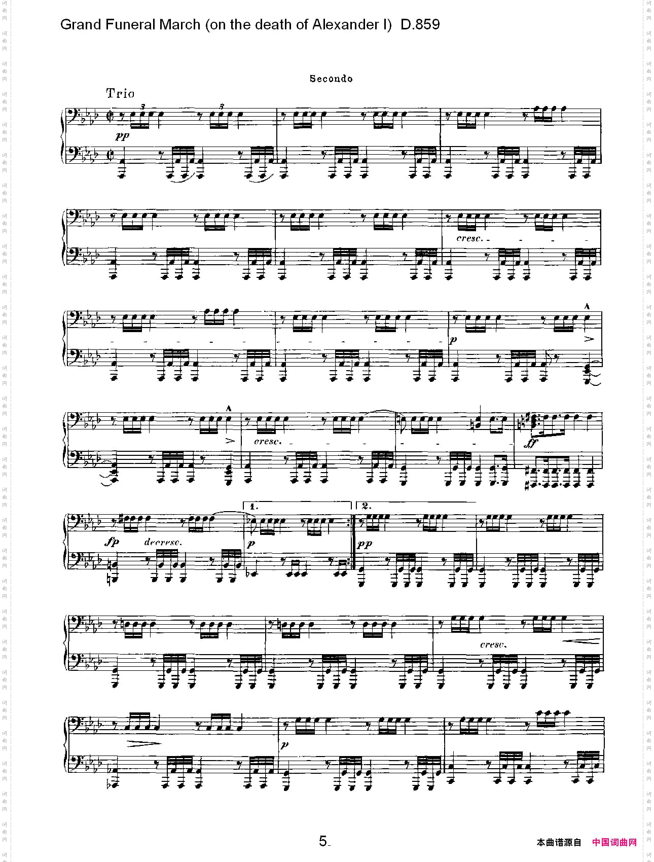 豪华葬礼进行曲为亚历山大一世的逝世而作D.859