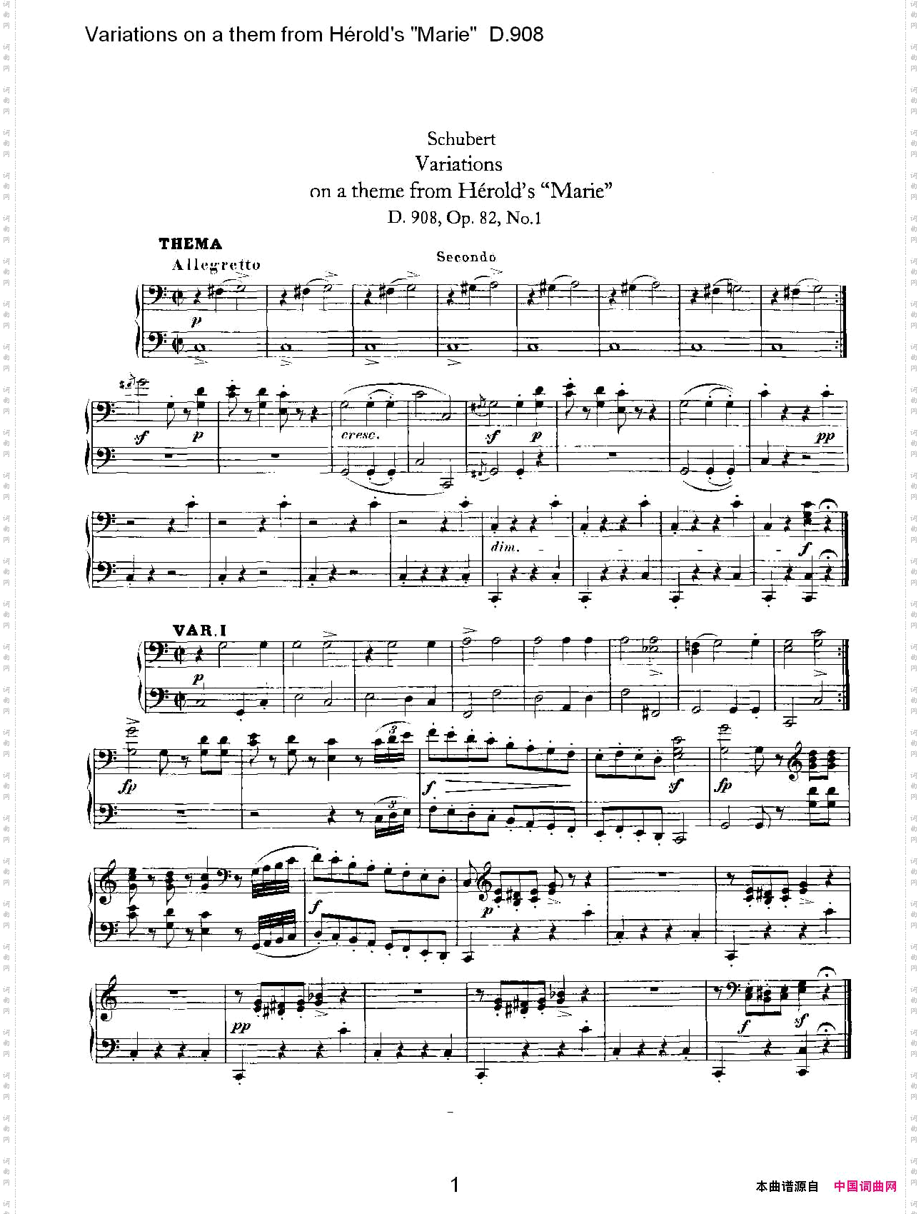 athemfromHérold’s"Marie"变鸣曲D.908