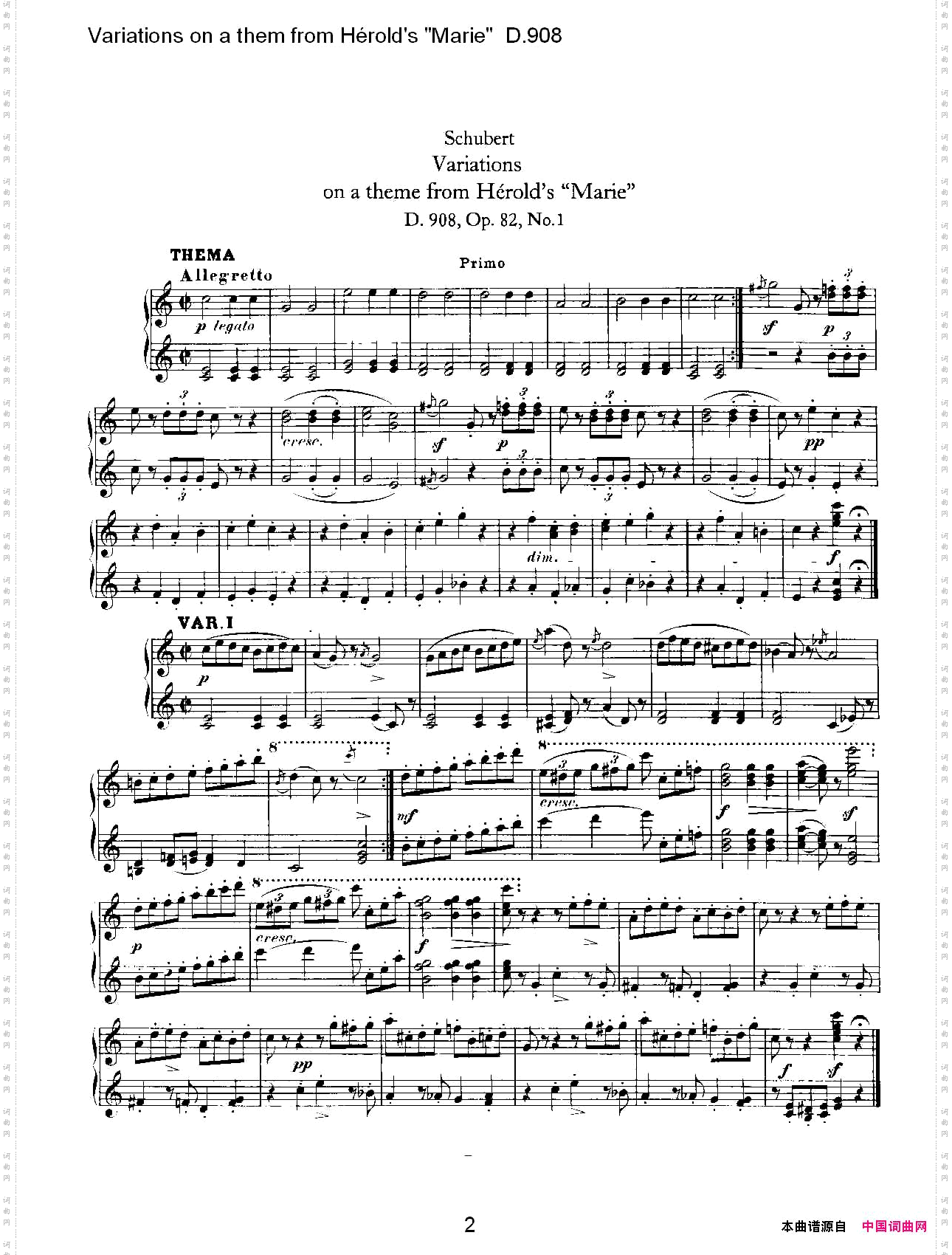 athemfromHérold’s"Marie"变鸣曲D.908