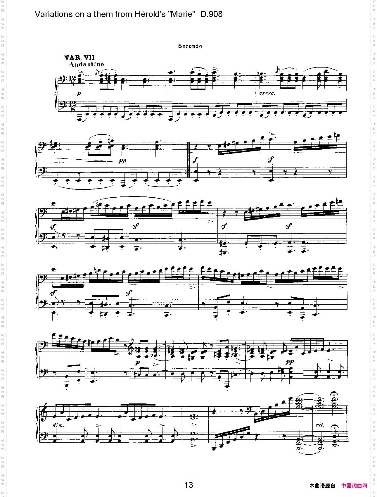 athemfromHérold’s"Marie"变鸣曲D.908