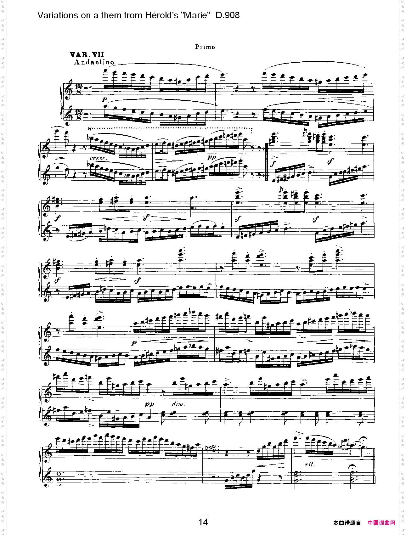 athemfromHérold’s"Marie"变鸣曲D.908