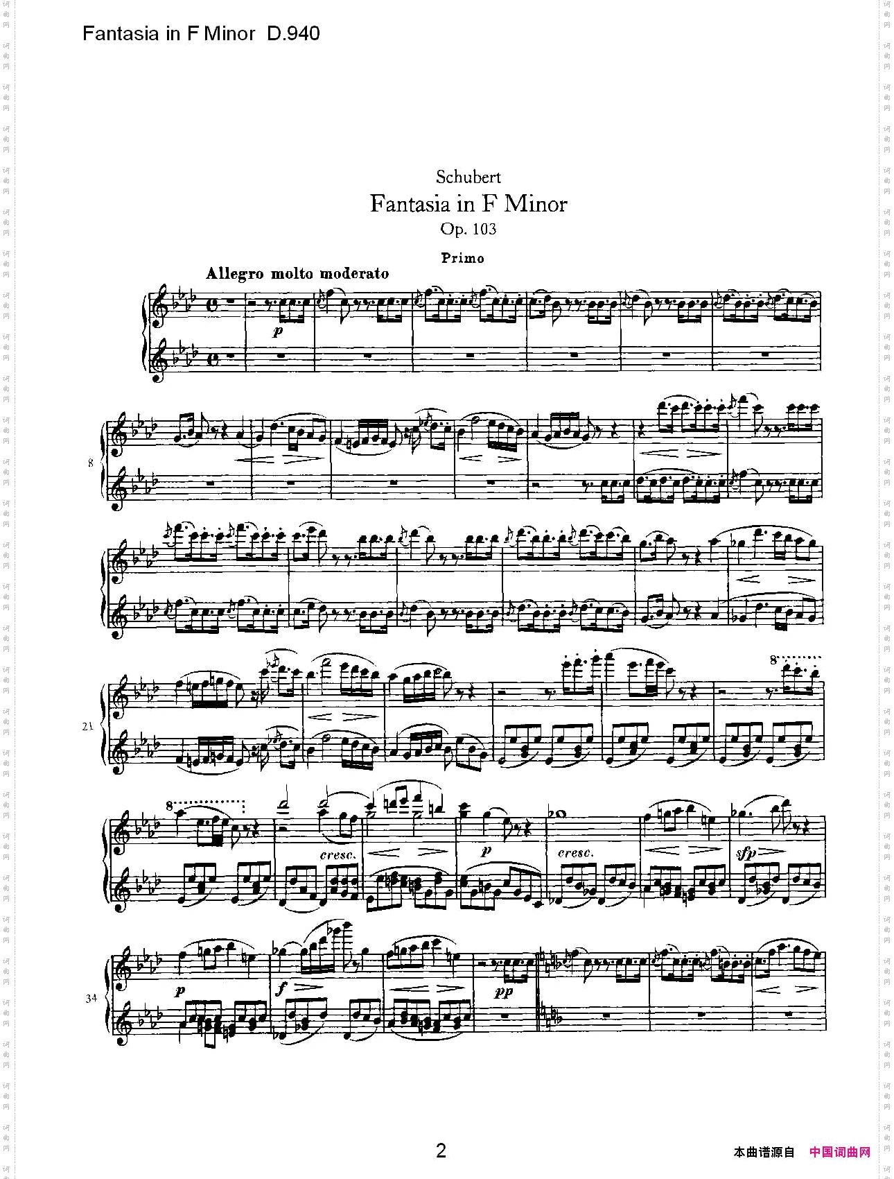FantasiainFMinorD.940F小调幻想曲D.940