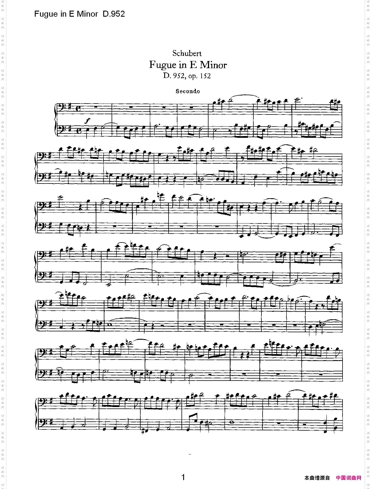 FugueinEMinorD.952E小调赋格曲D.952