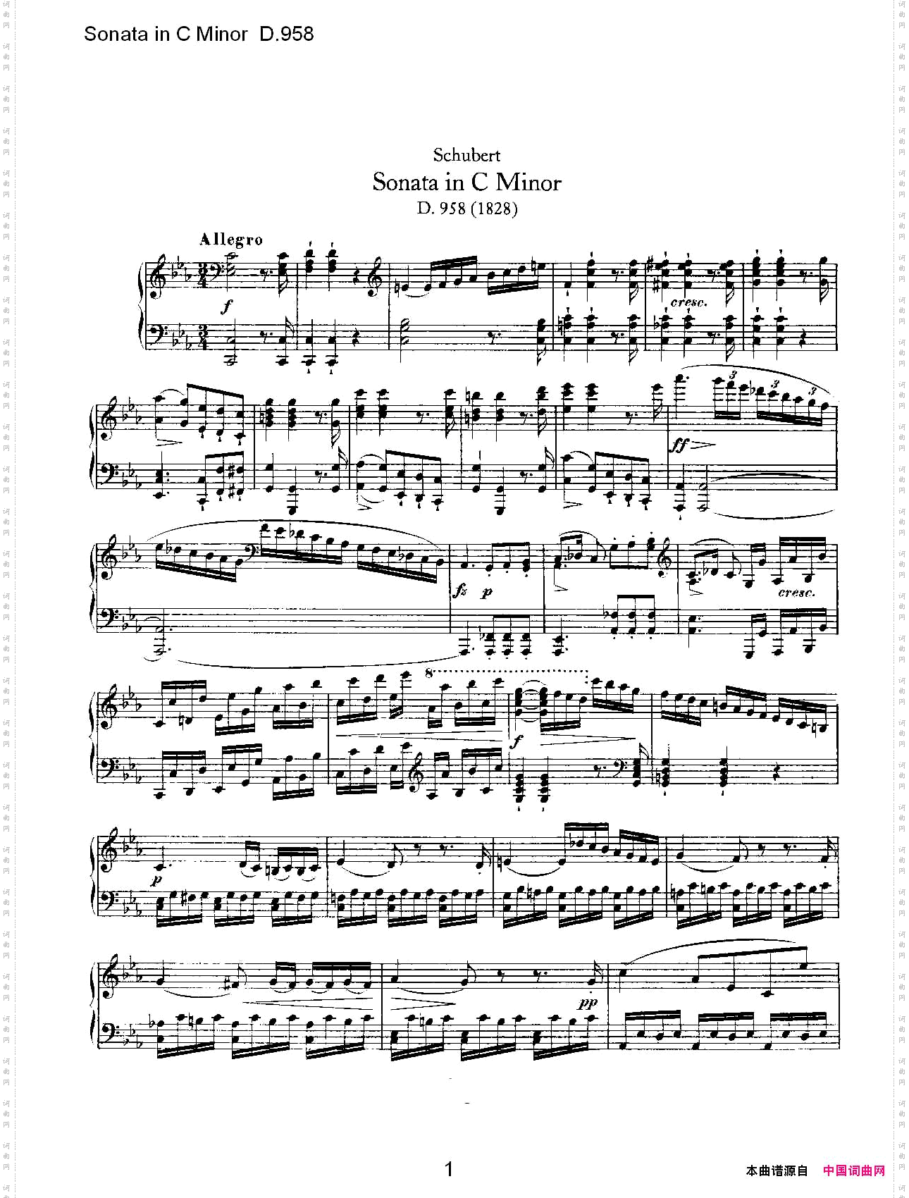 SonatainCMinorD.958C小调奏鸣曲D.958