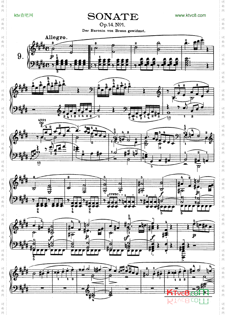 E大调第九钢琴奏鸣曲Op.14No—1