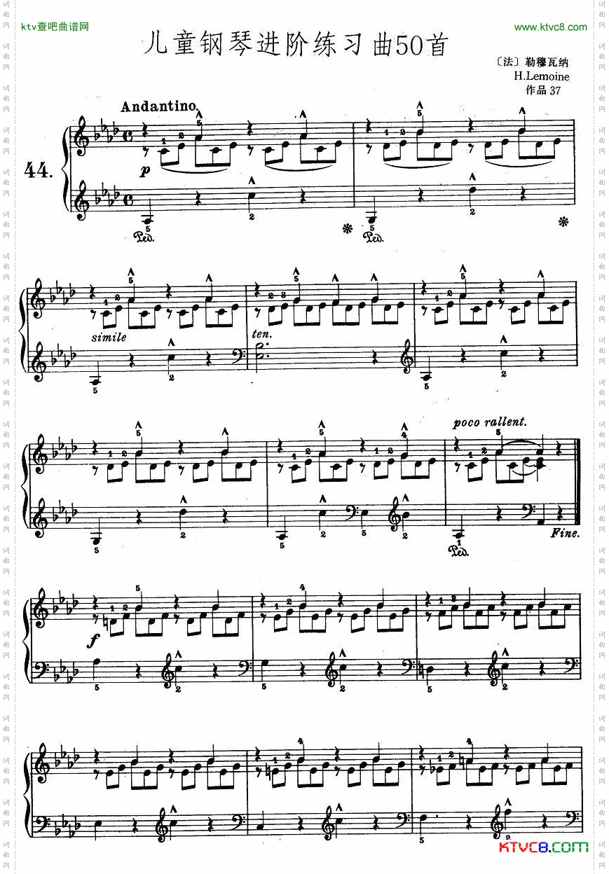 儿童钢琴进阶练习曲50首之44
