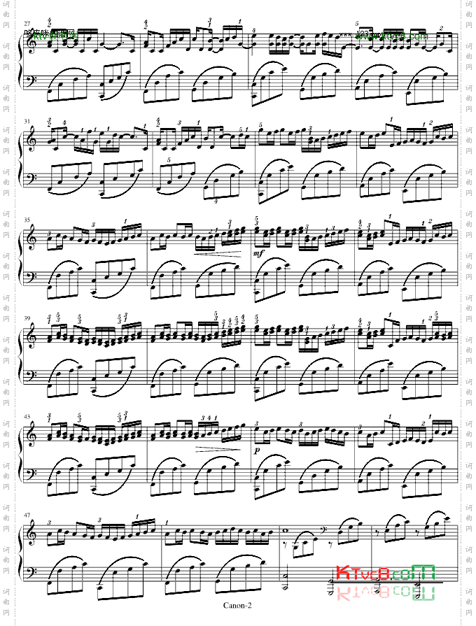 卡农-GeorgeWinston版附指法-帕赫贝尔-Pachelbel