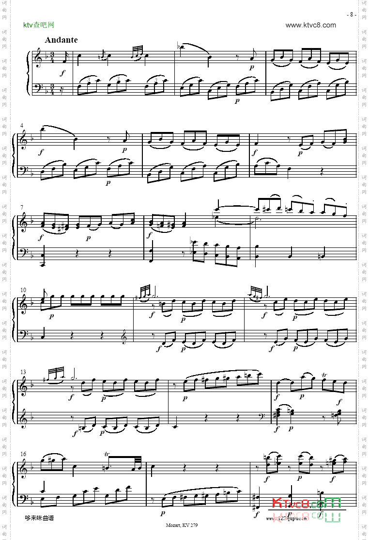 奏鸣曲SonatasK279Mvt.2-莫扎特