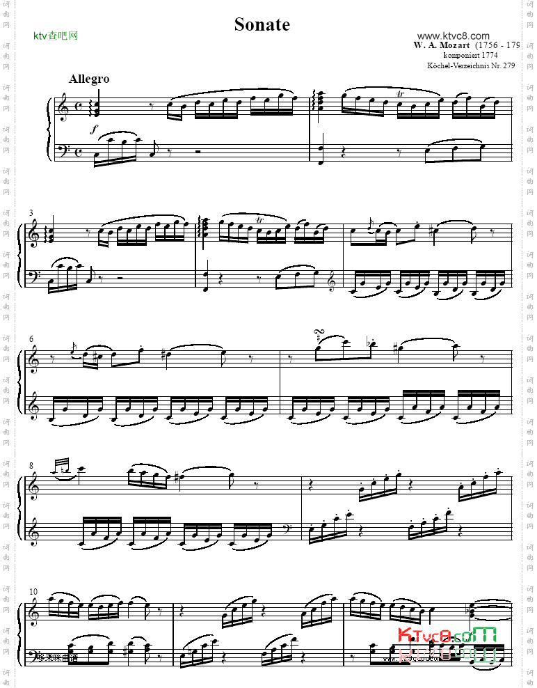 奏鸣曲SonatasK279Mvt.1-莫扎特