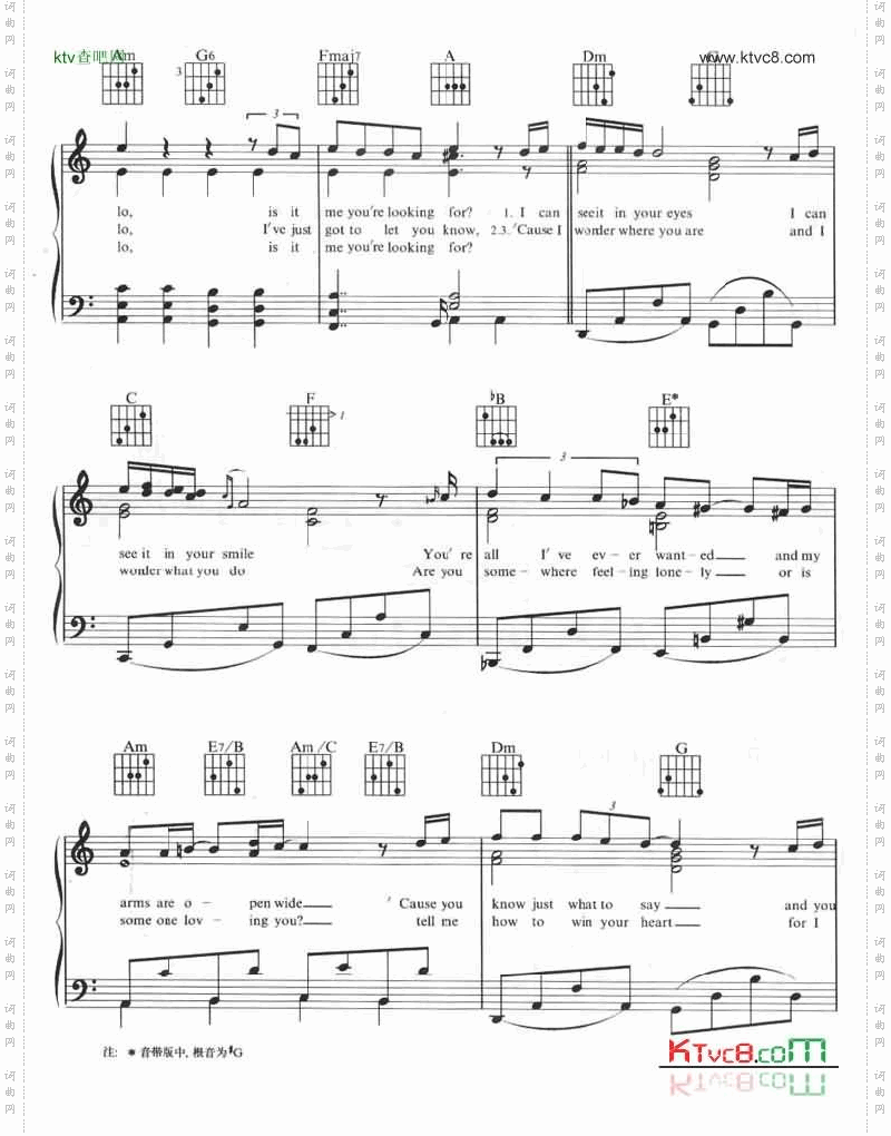 Hello线谱带吉他和弦