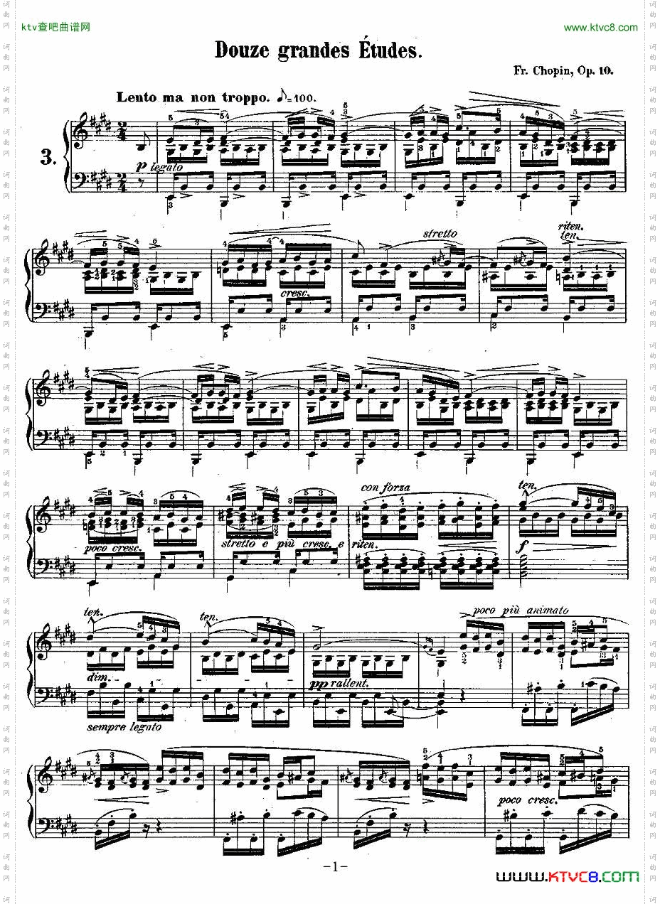肖邦钢琴练习曲，Op.10之三