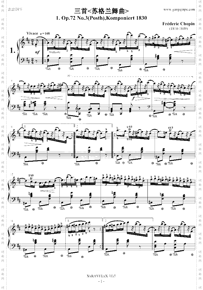苏格兰舞曲第一首,Op.72-3-钢琴谱钢琴曲-肖邦-chopin
