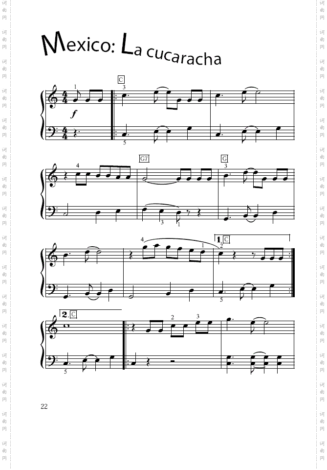 Lacucaracha简易钢琴谱