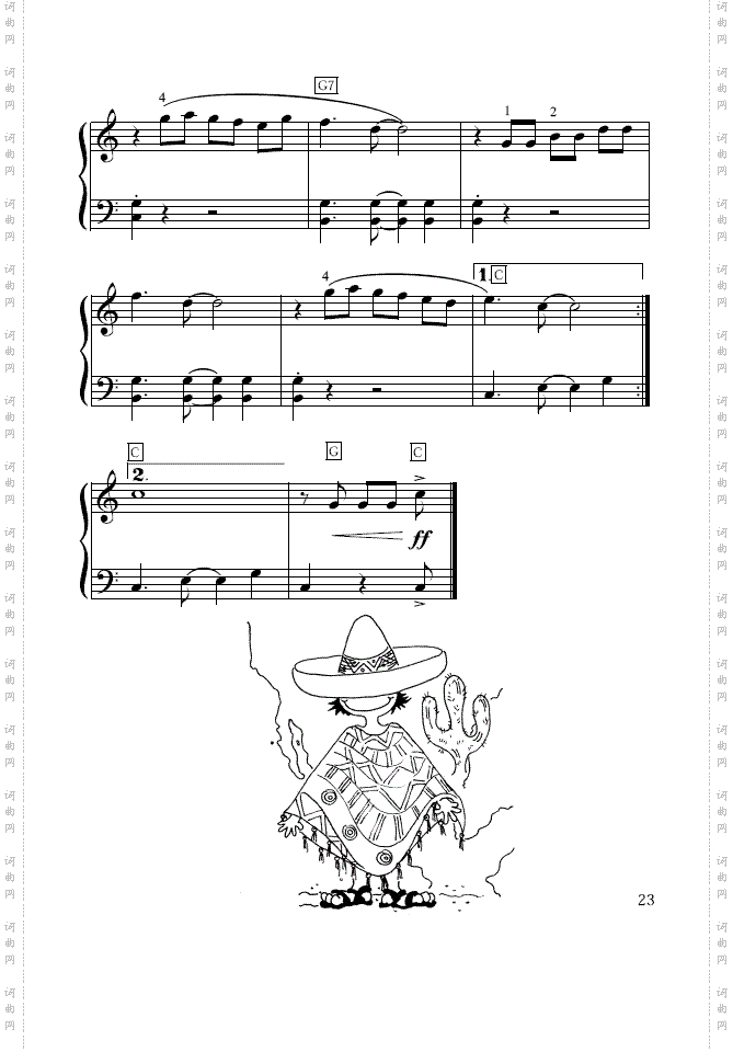 Lacucaracha简易钢琴谱