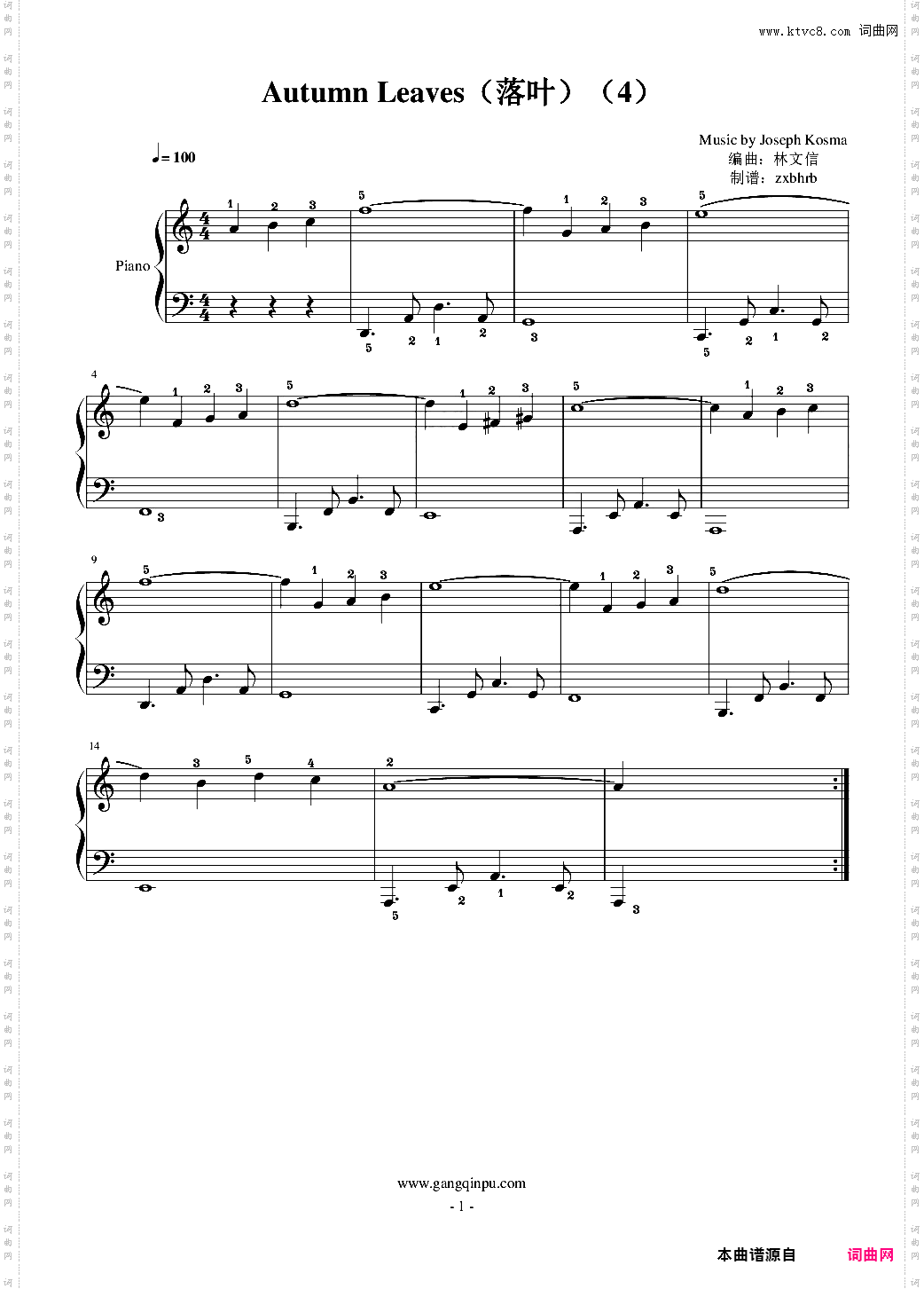 《Autumn Leaves落叶4》指法