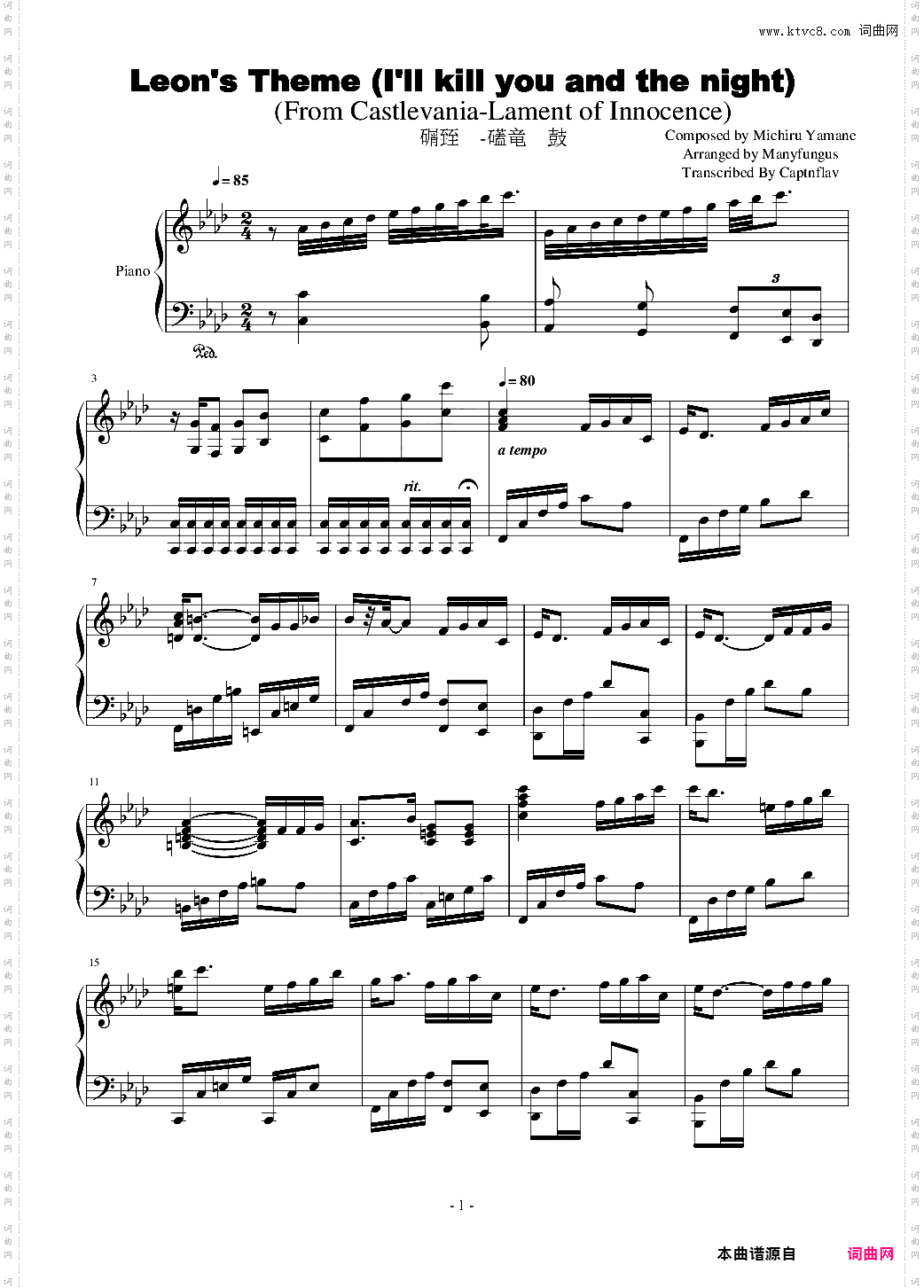 恶魔城经典钢琴曲 真実の嘆き~レオンのテーマ~