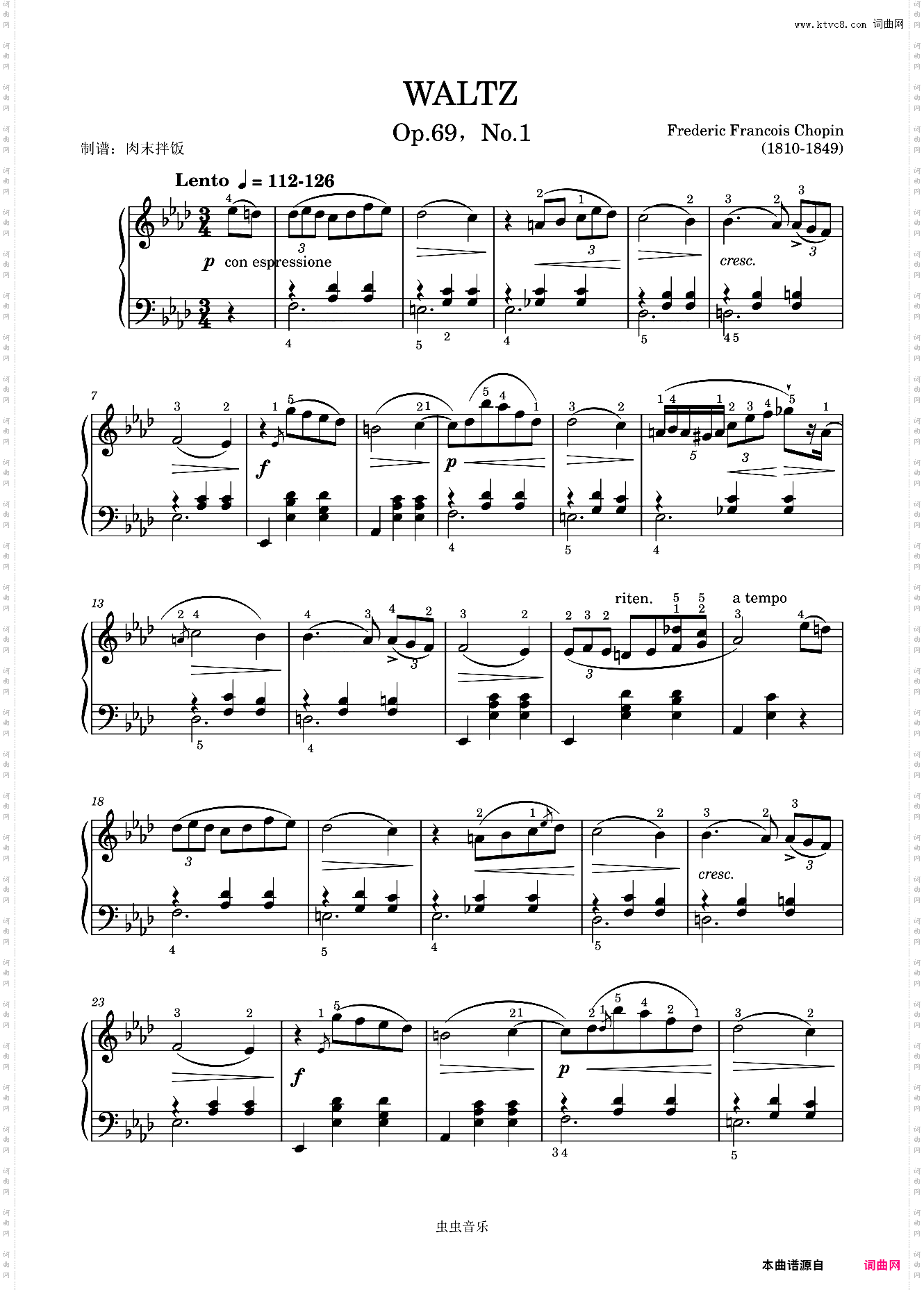 圆舞曲《离别》Op·69,No·1-肖邦Frederic Francois Chopin