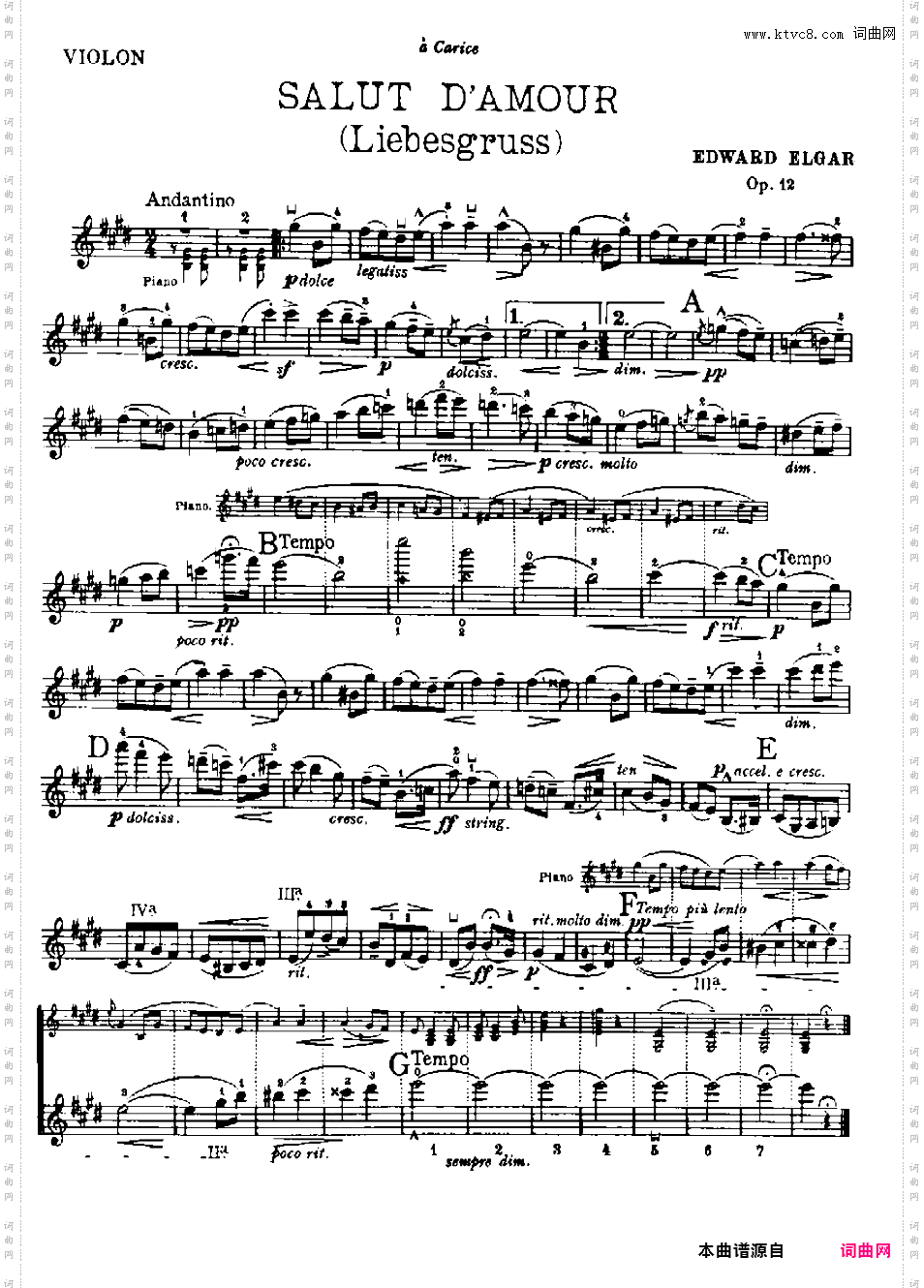 爱的礼赞 Salut d'amour Op·12Elgar op12 Salut d'amour vln+pno钢琴小提琴