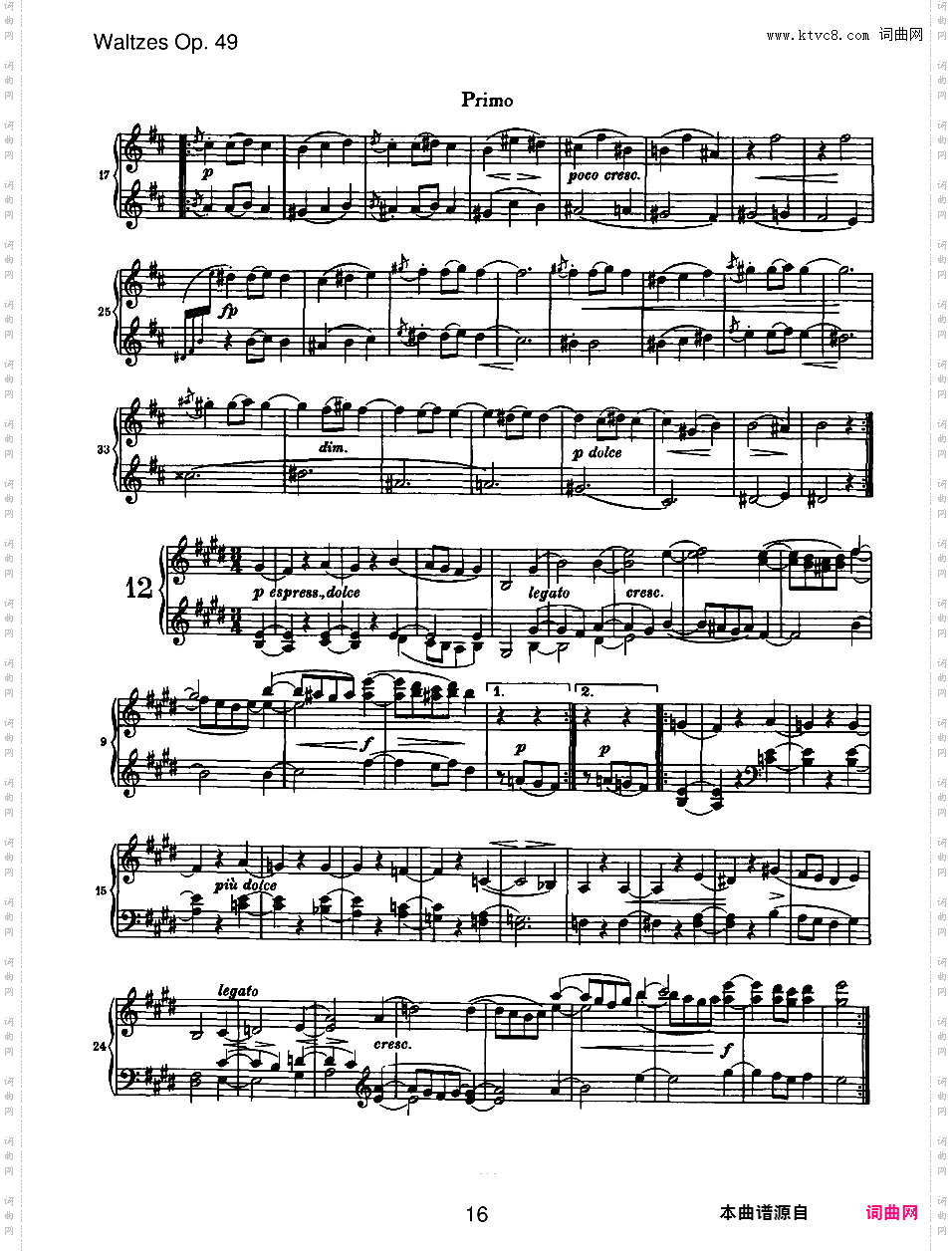 圆舞曲集16首Waltzes Op·39独奏版 四手联弹版 双钢琴版Brahms op039b Waltzes duet四手联弹版