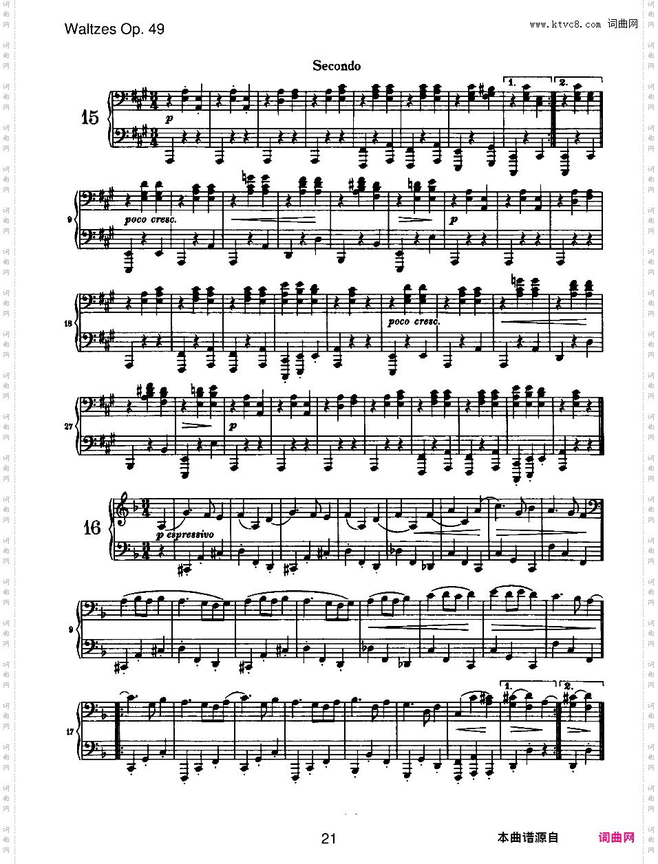 圆舞曲集16首Waltzes Op·39独奏版 四手联弹版 双钢琴版Brahms op039b Waltzes duet四手联弹版