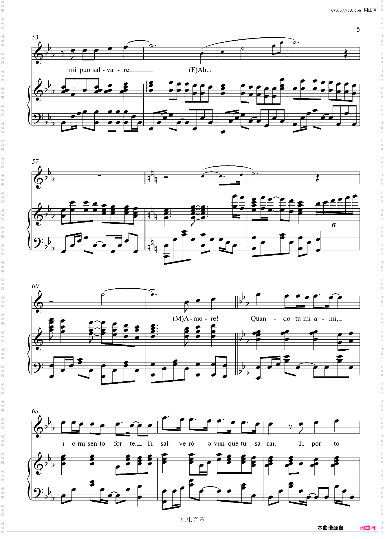 Quando Sento Che Mi Ami - Sissel/Carreras 男女对唱 弹唱伴奏谱