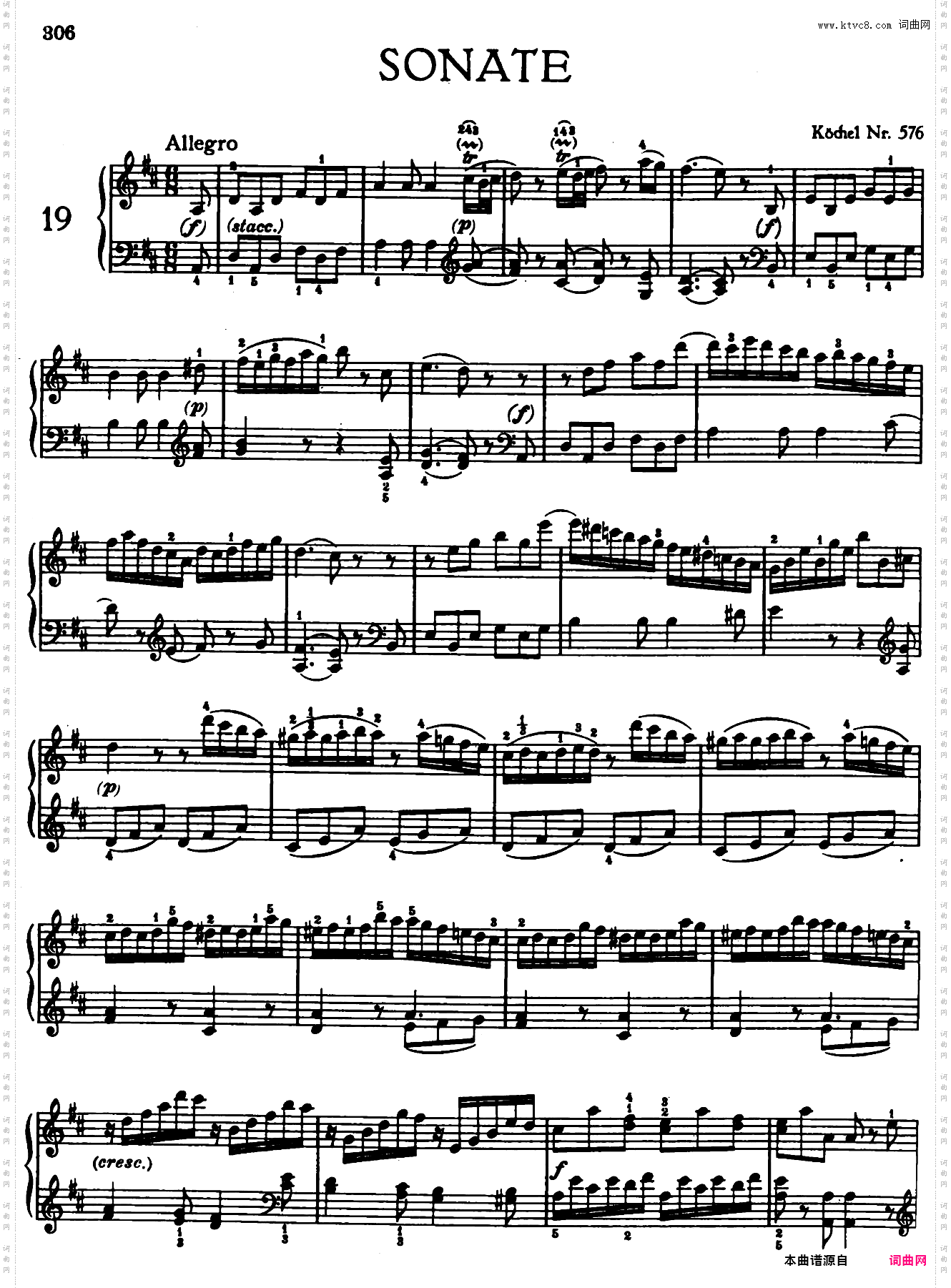 Sonata in D Major No·18 K·576