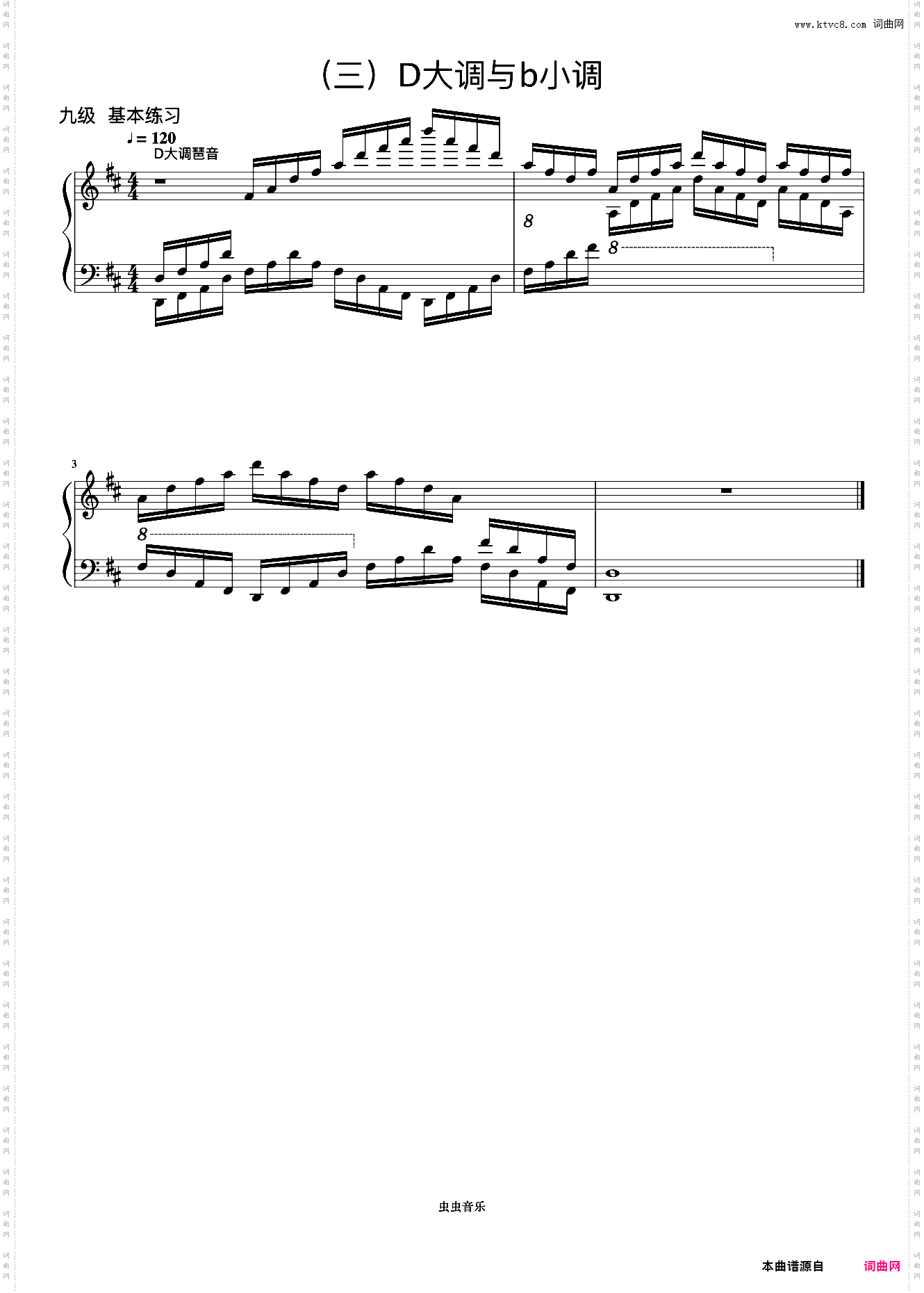 9级 D大调琶音《音协钢琴考级曲目 9-10级》
