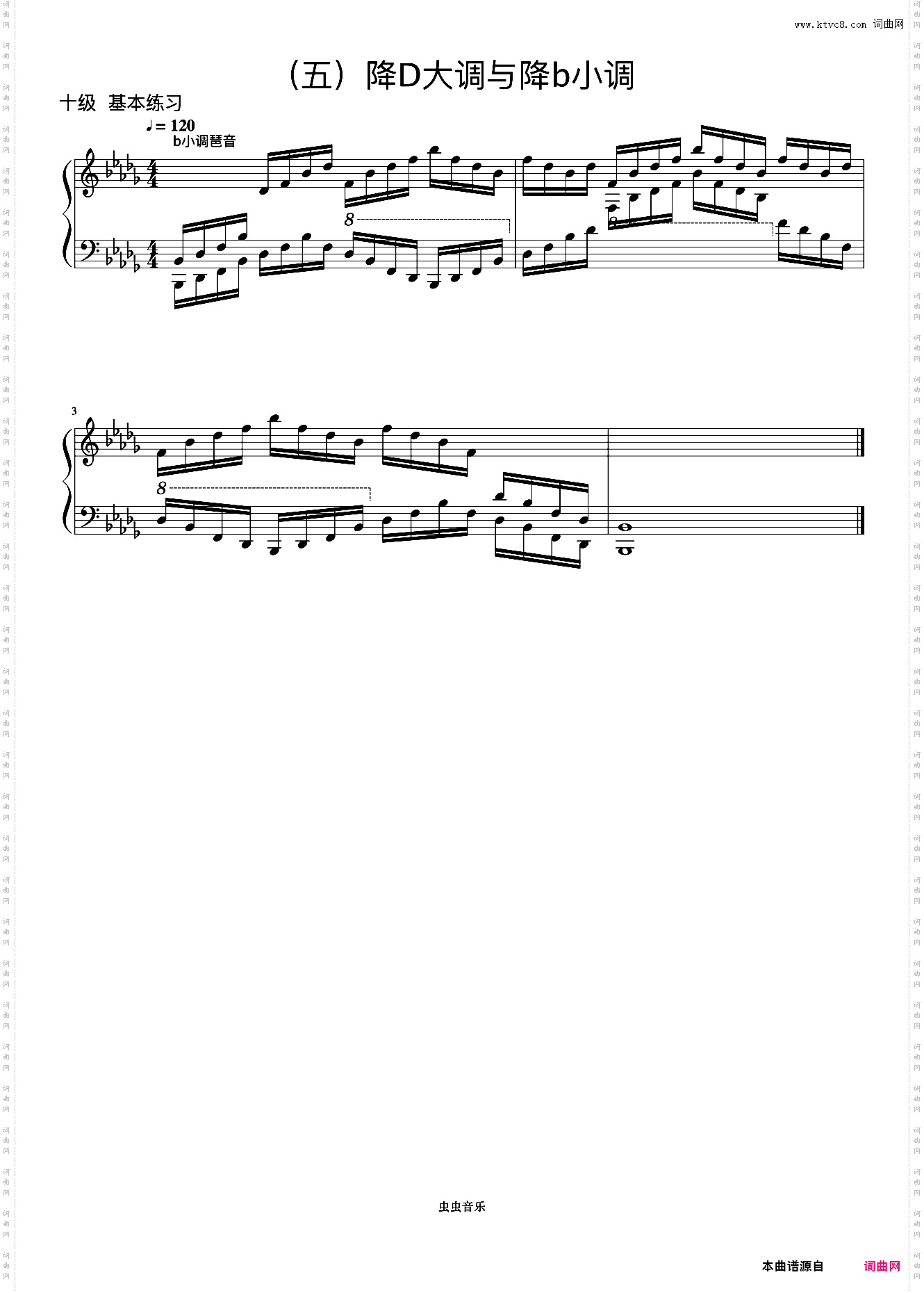 10级 降b小调琶音《音协钢琴考级曲目 9-10级》
