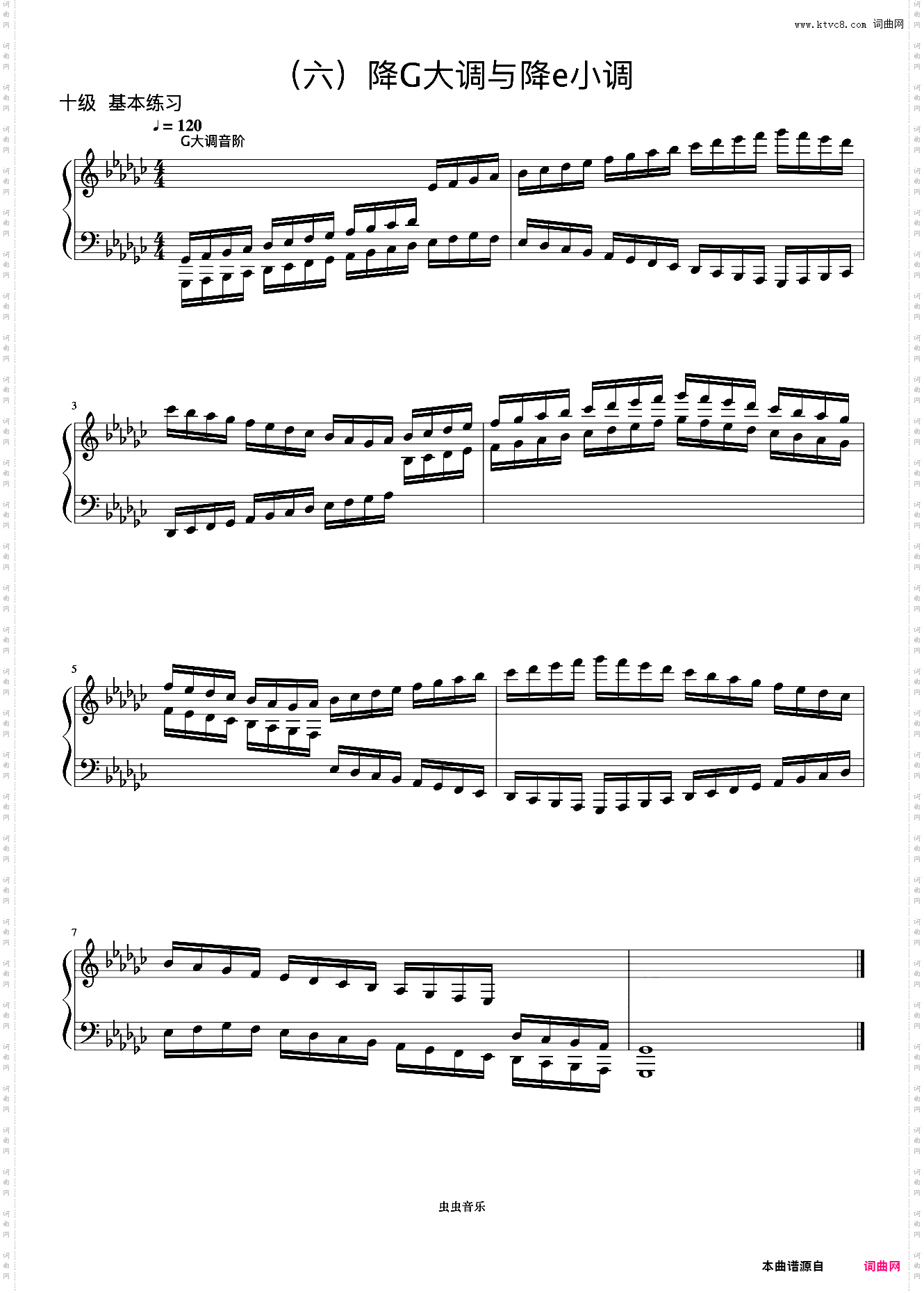 9级 降G大调音阶《音协钢琴考级曲目 9-10级》