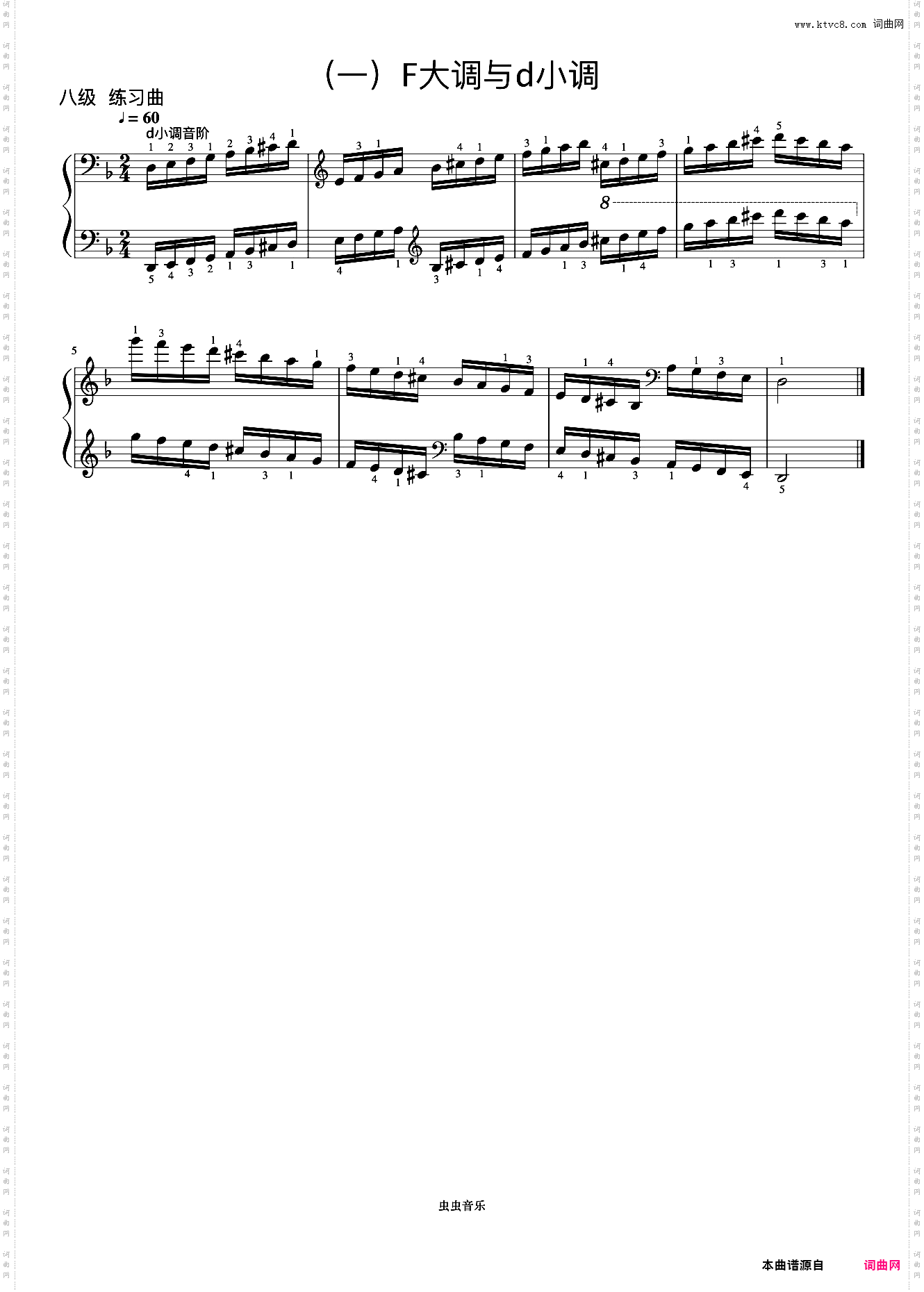 8级 d小调音阶《音协钢琴考级曲目 6-8级》